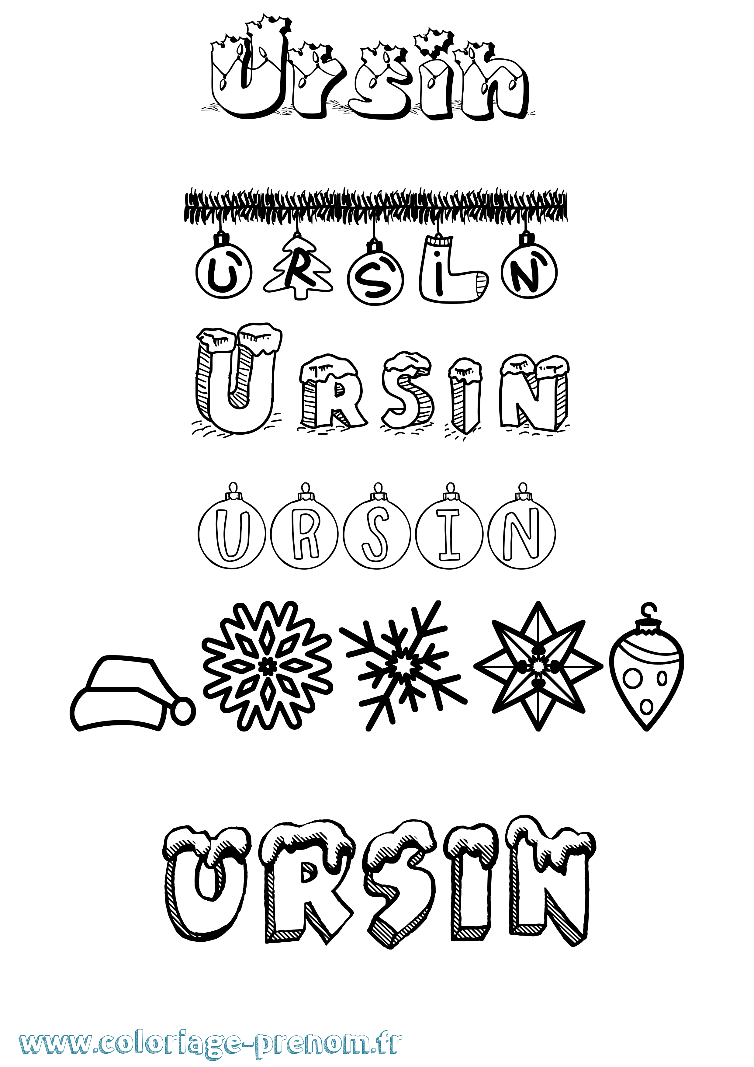 Coloriage Ursin Noël Coloriage prénom Ursin Noël