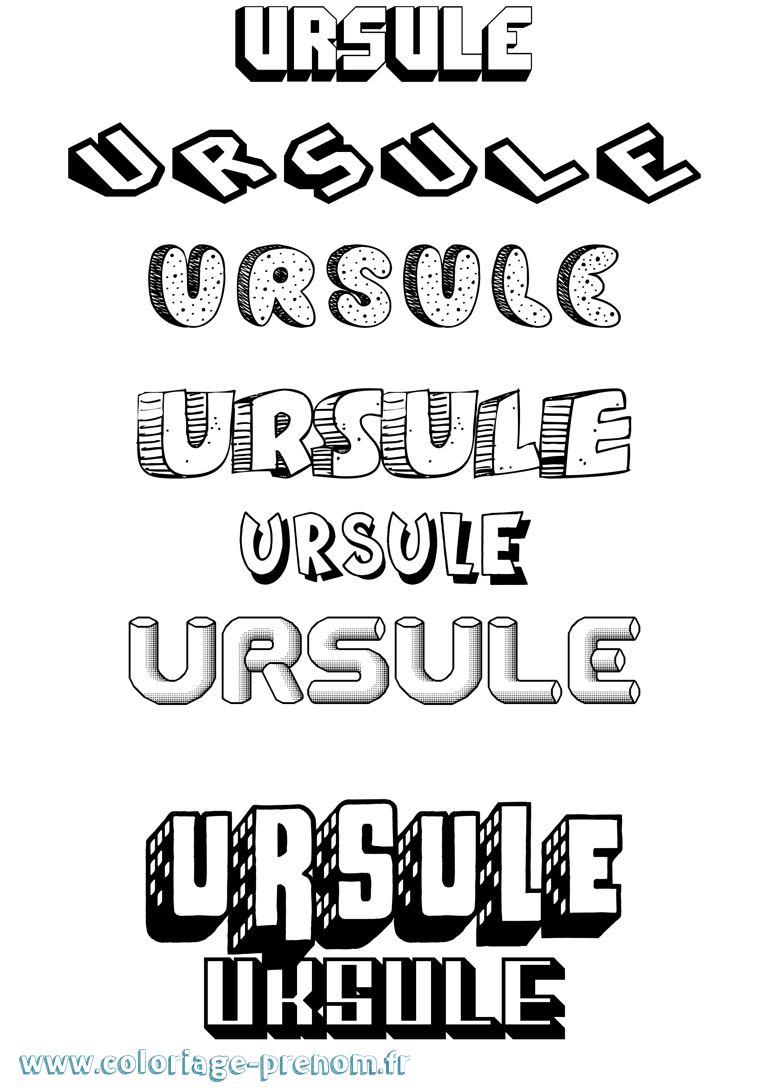 Coloriage Ursule Effet 3D Coloriage prénom Ursule Effet 3D