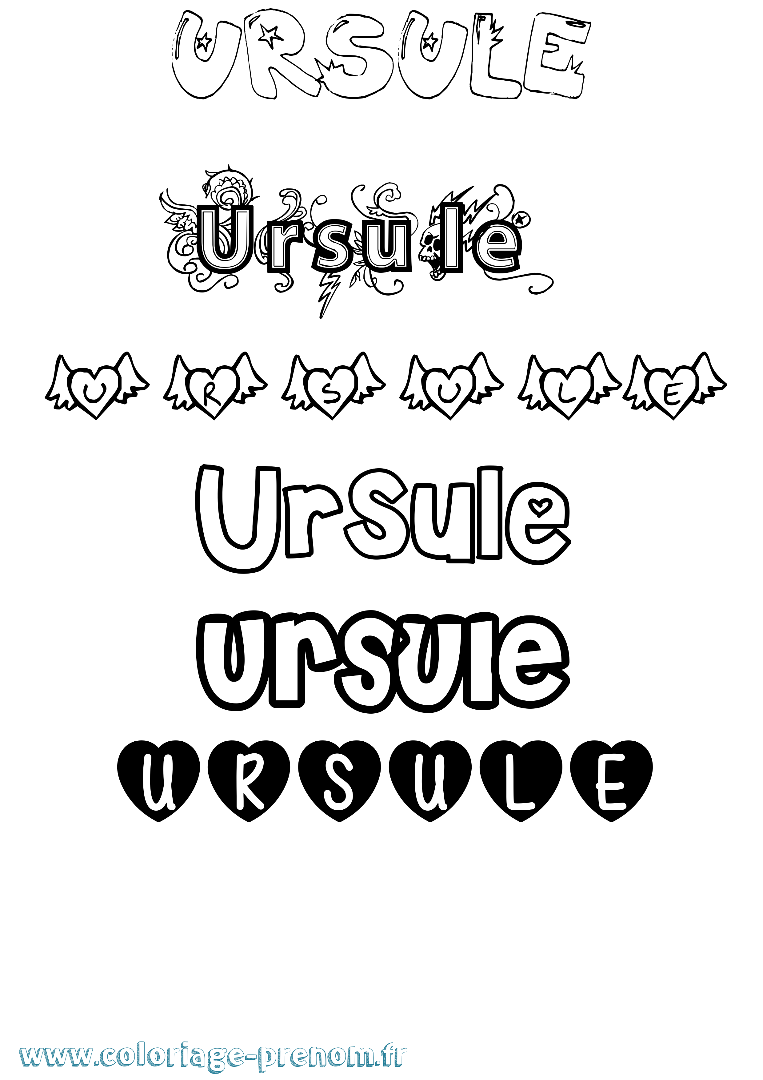 Coloriage Ursule Girly Coloriage prénom Ursule Girly