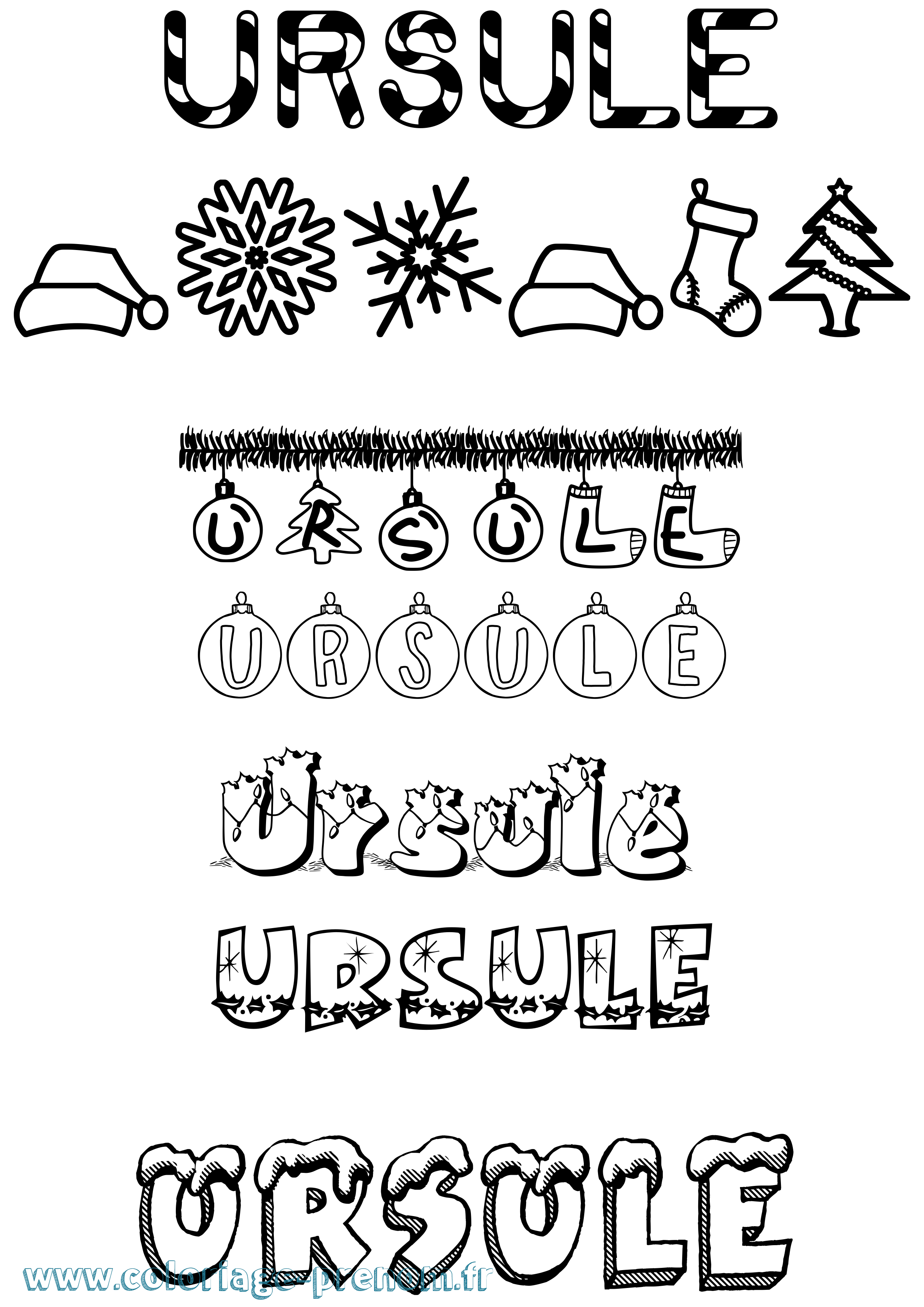Coloriage Ursule Noël Coloriage prénom Ursule Noël