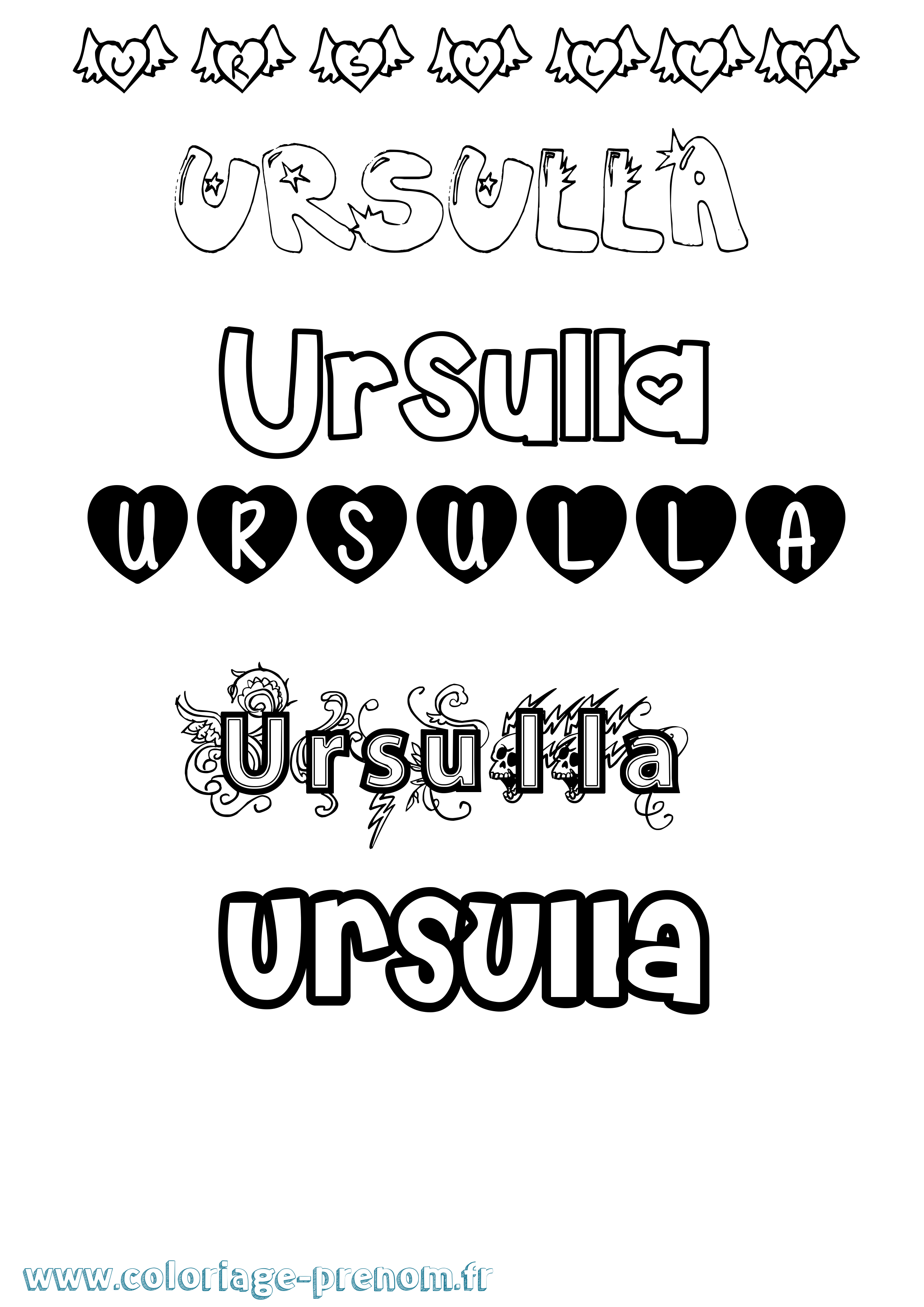 Coloriage Ursulla Girly Coloriage prénom Ursulla Girly