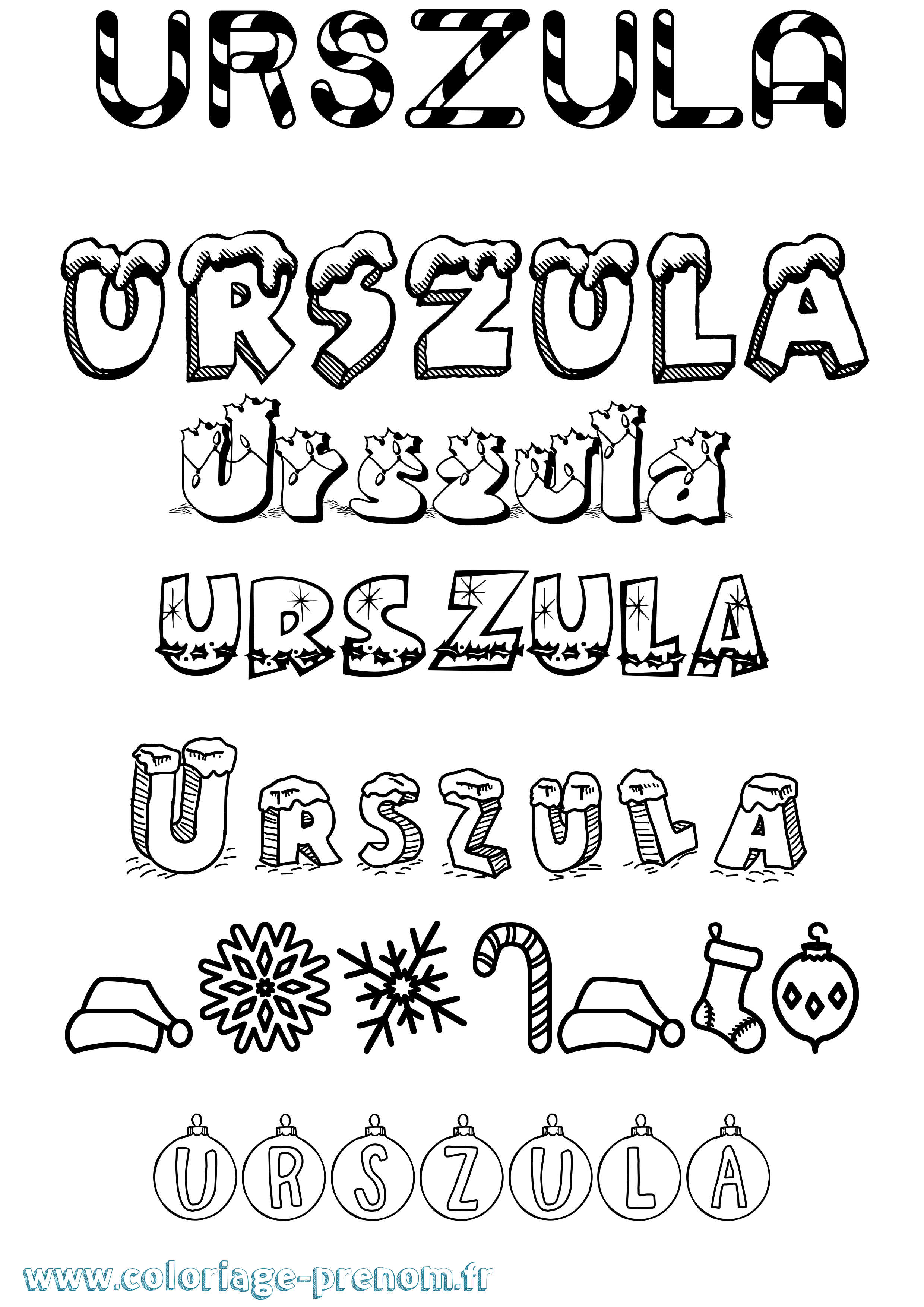 Coloriage Urszula Noël Coloriage prénom Urszula Noël