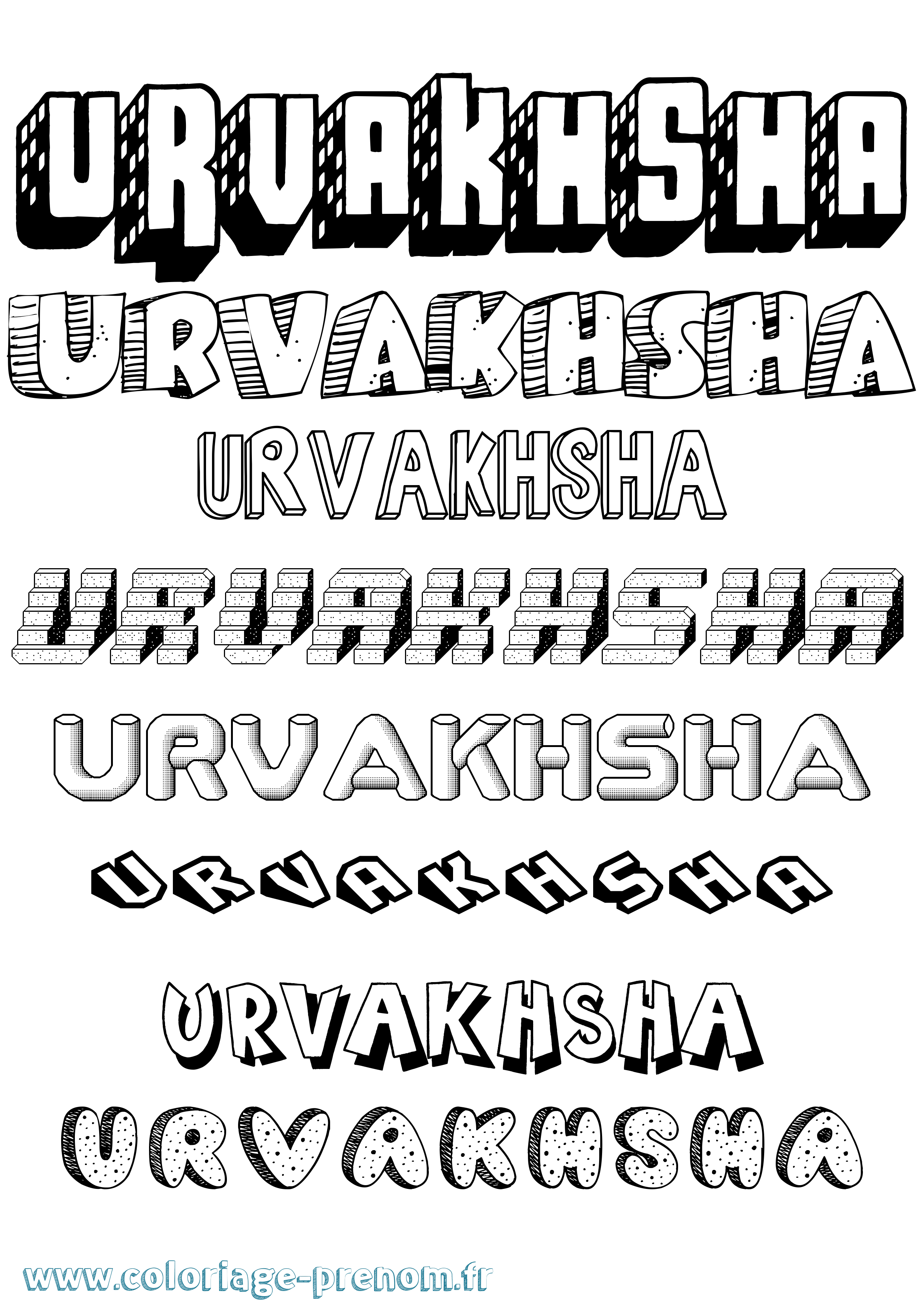 Coloriage Urvakhsha Effet 3D Coloriage prénom Urvakhsha Effet 3D