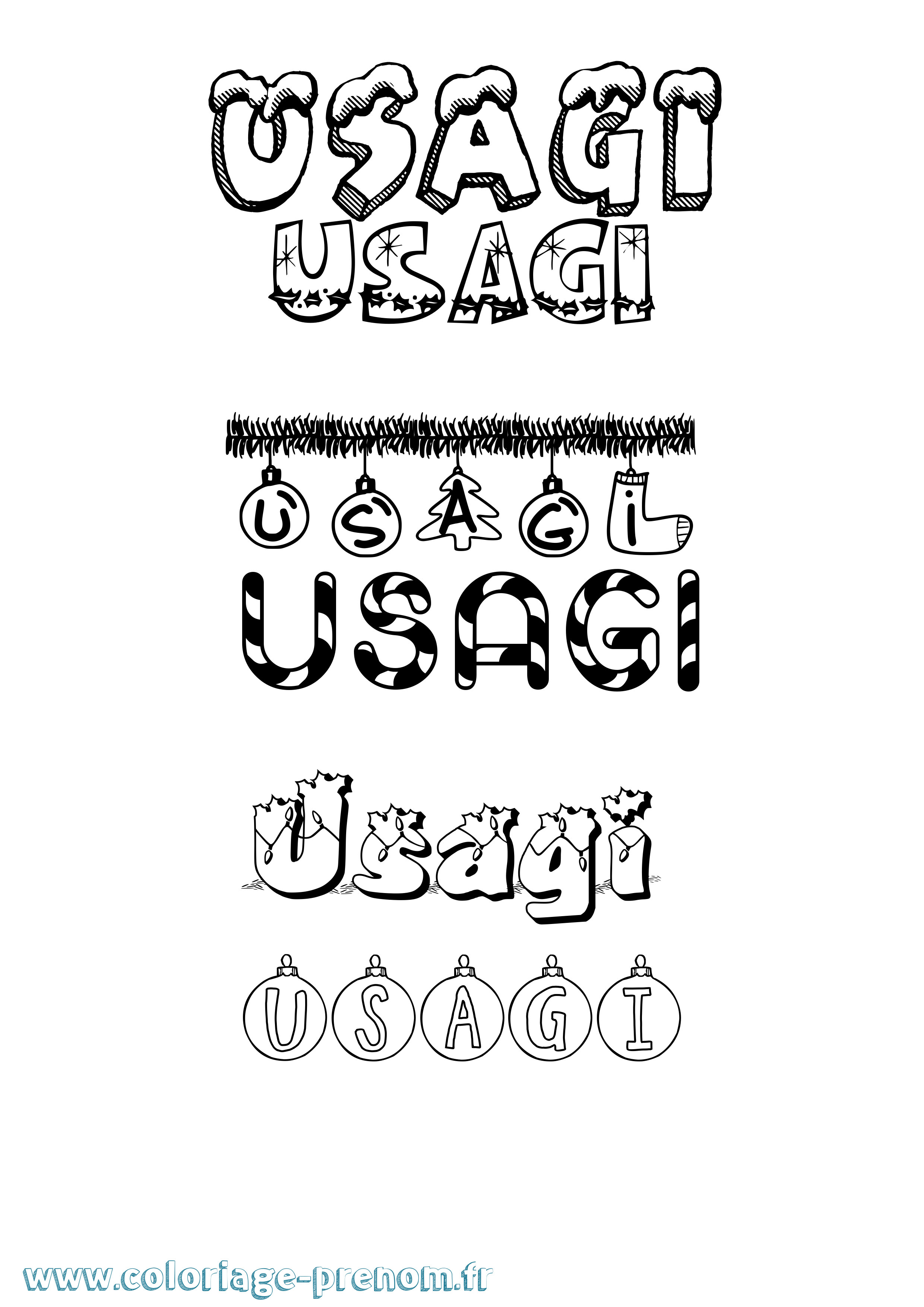 Coloriage Usagi Noël Coloriage prénom Usagi Noël