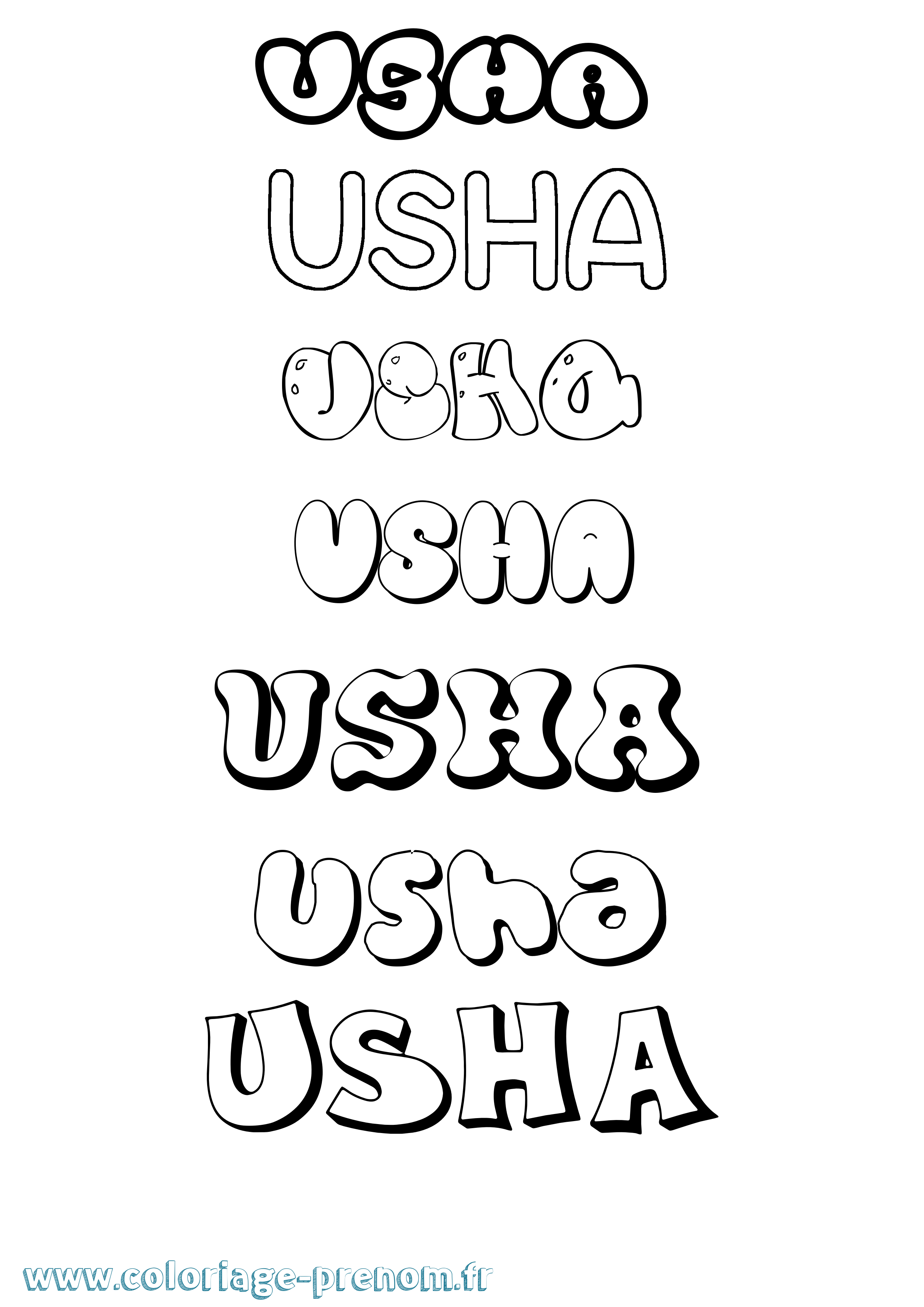Coloriage prénom Usha Bubble