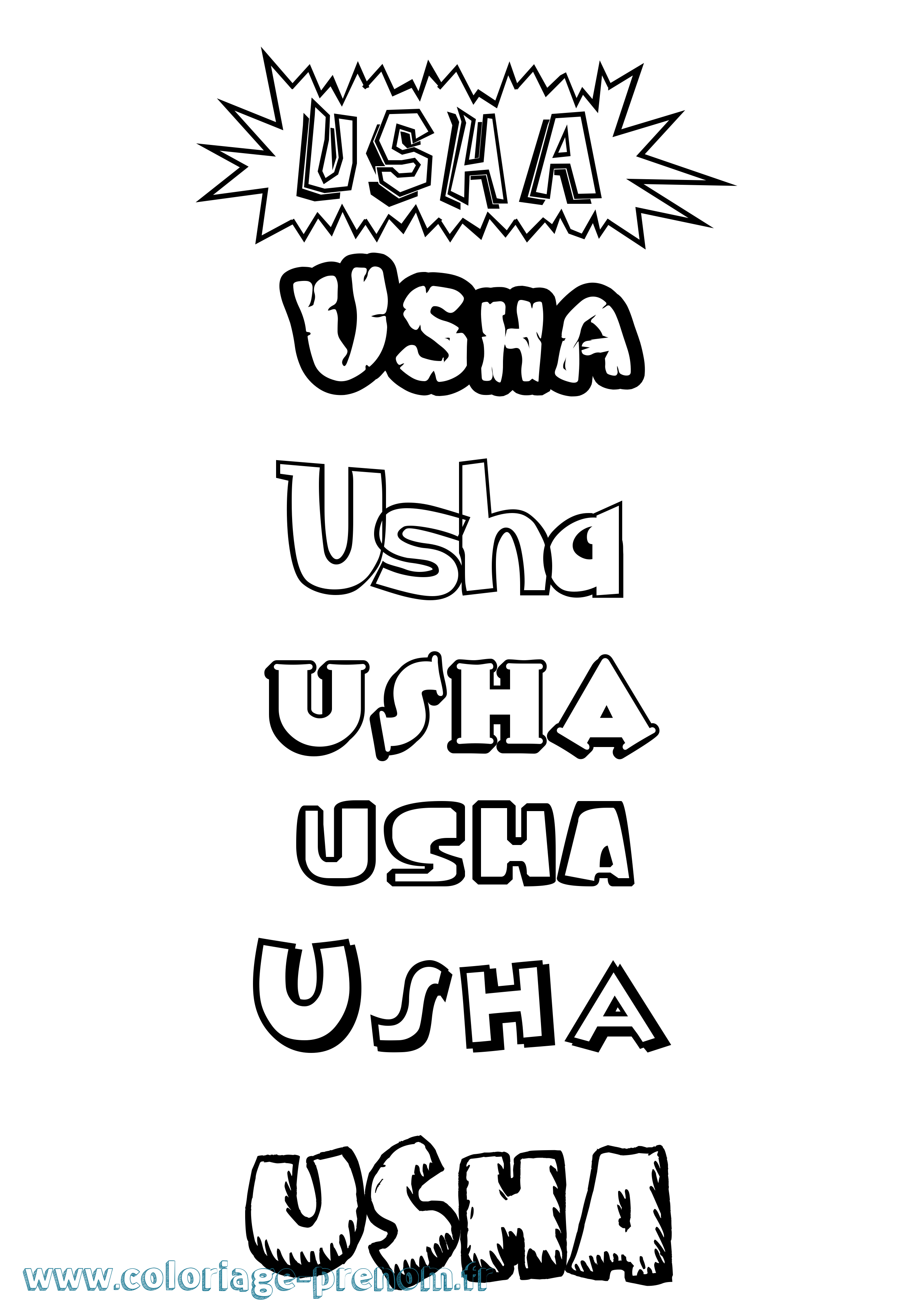 Coloriage Usha Dessin Animé Coloriage prénom Usha Dessin Animé