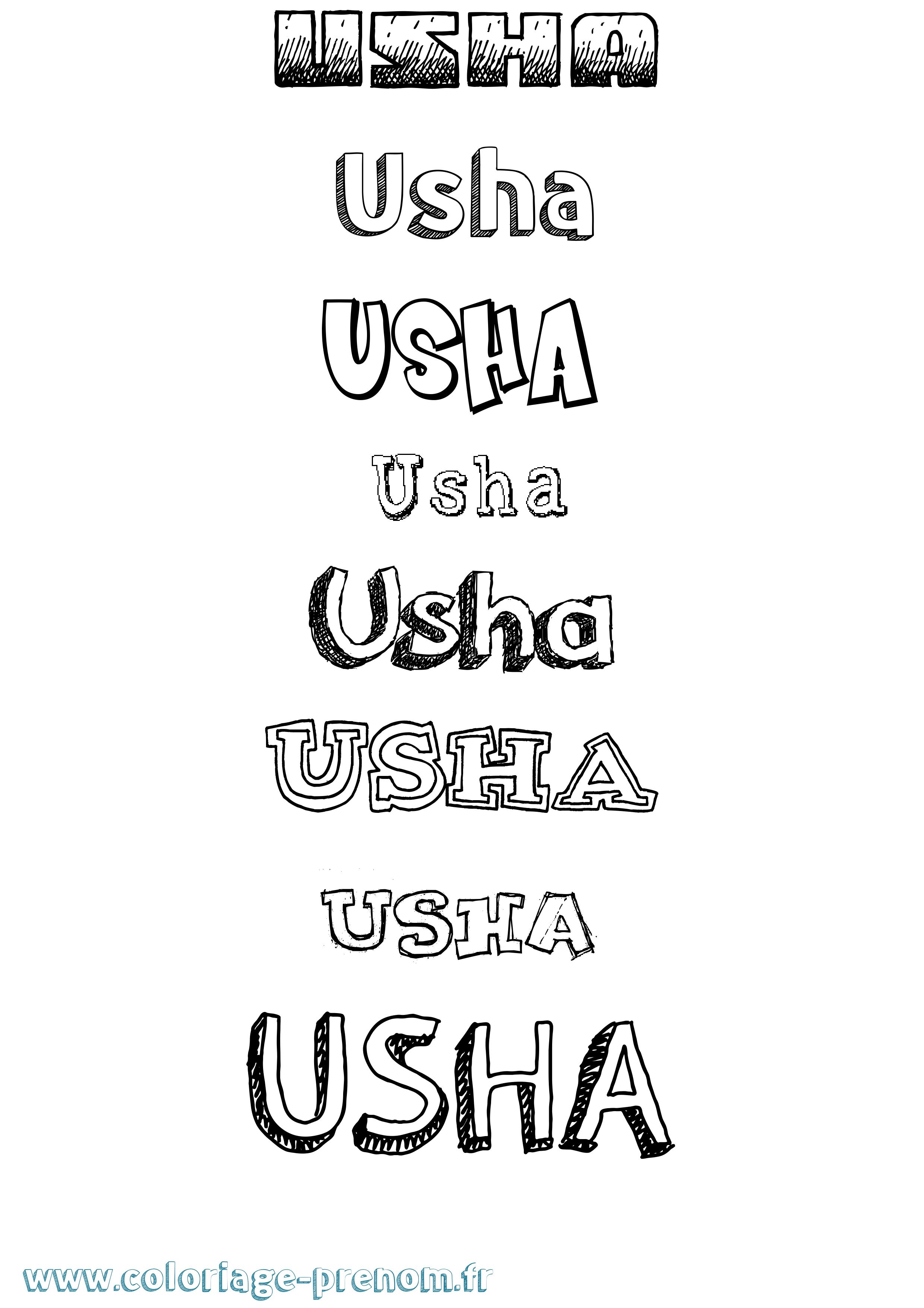 Coloriage prénom Usha Dessiné