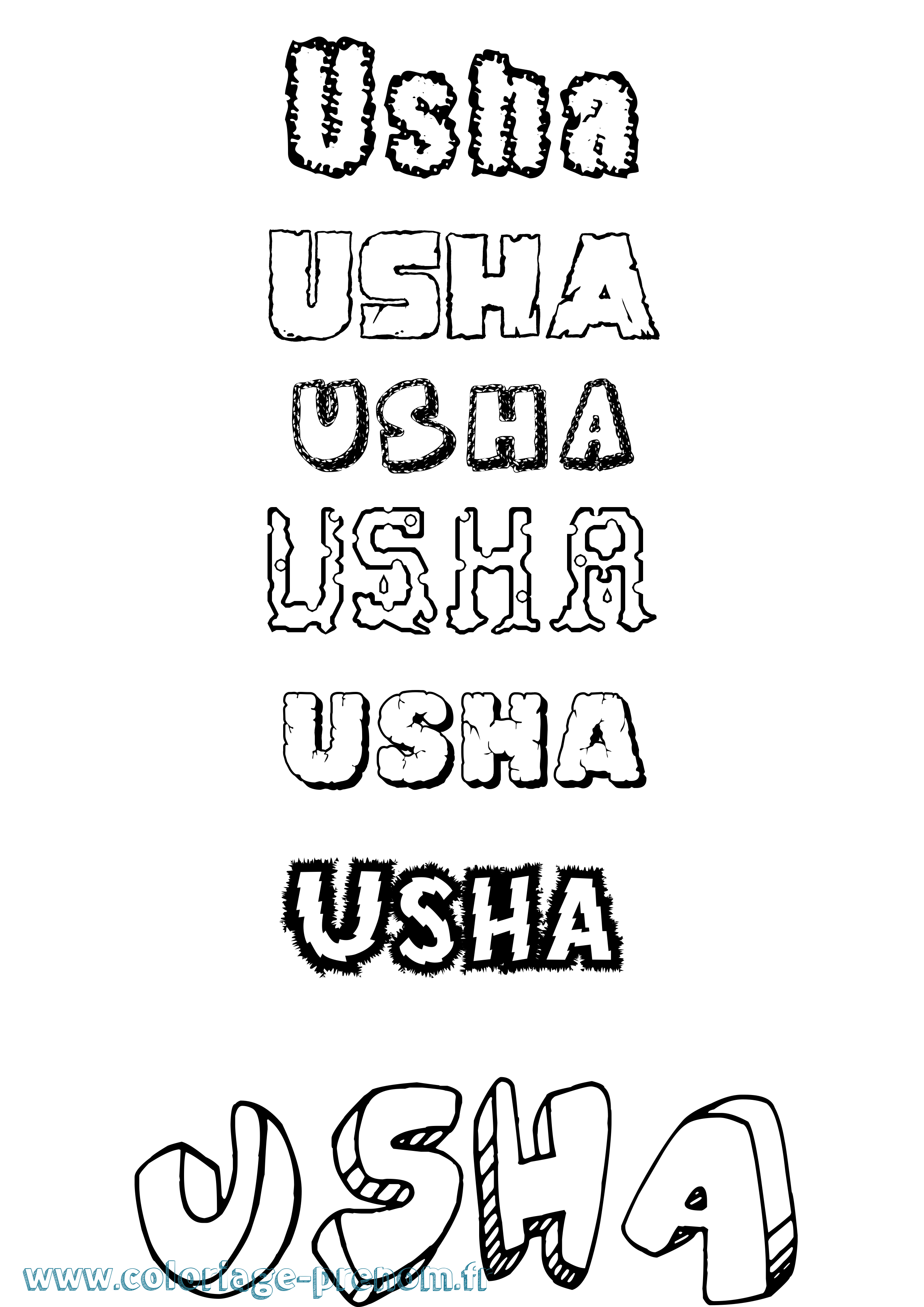 Coloriage Usha Destructuré Coloriage prénom Usha Destructuré