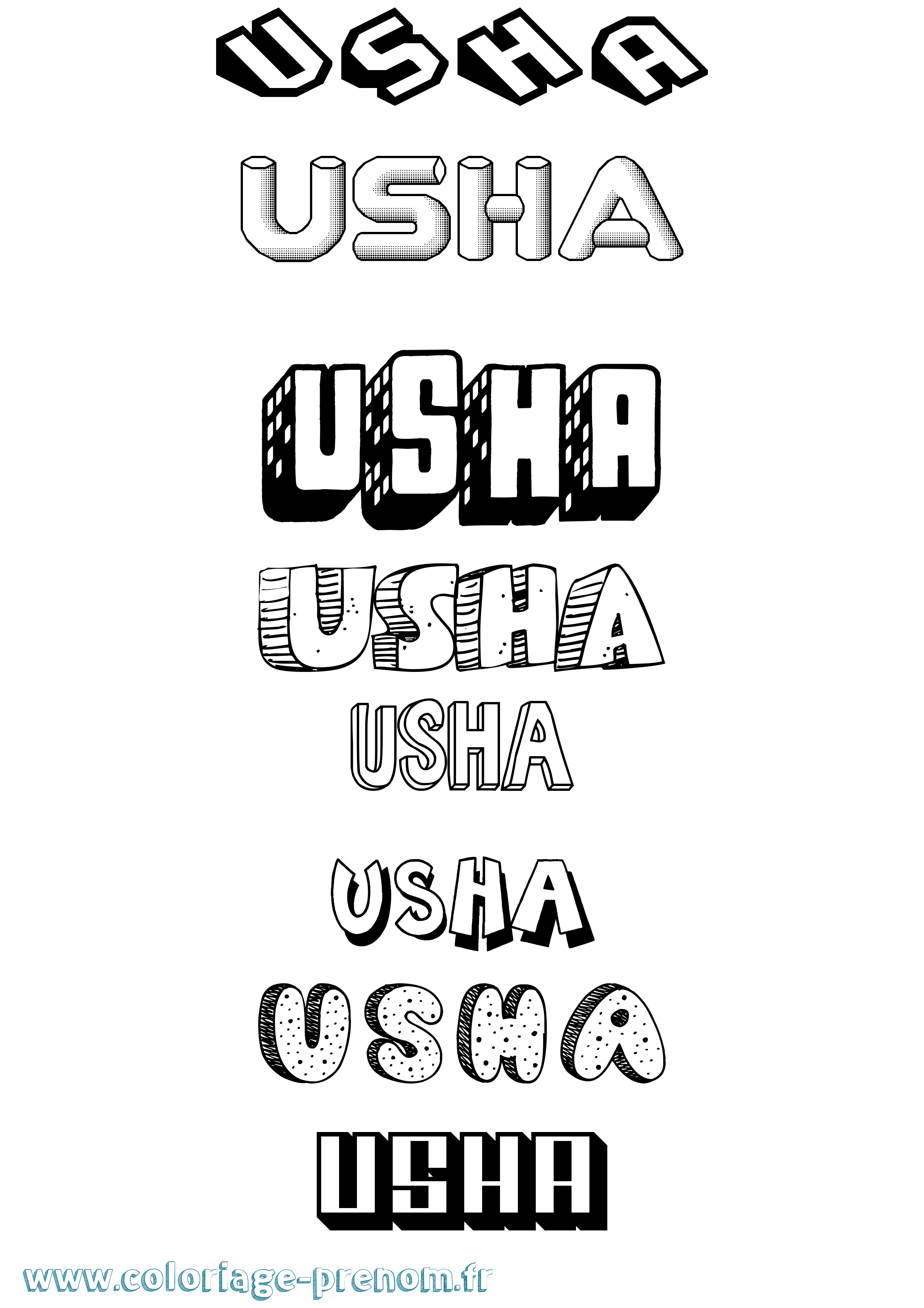 Coloriage Usha Effet 3D Coloriage prénom Usha Effet 3D
