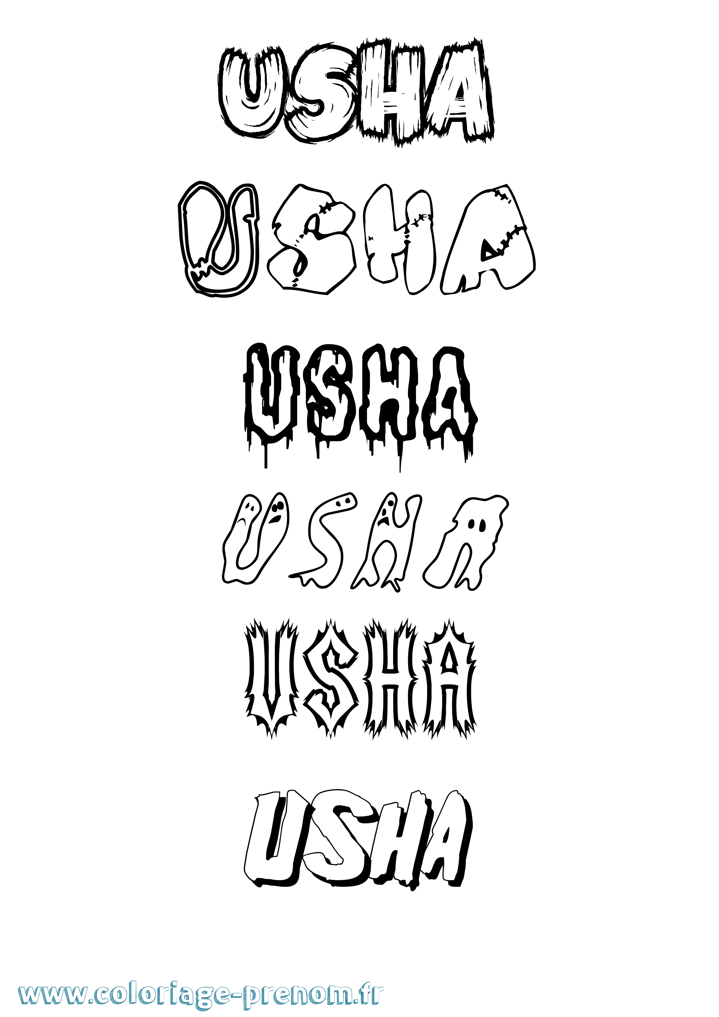 Coloriage Usha Frisson Coloriage prénom Usha Frisson
