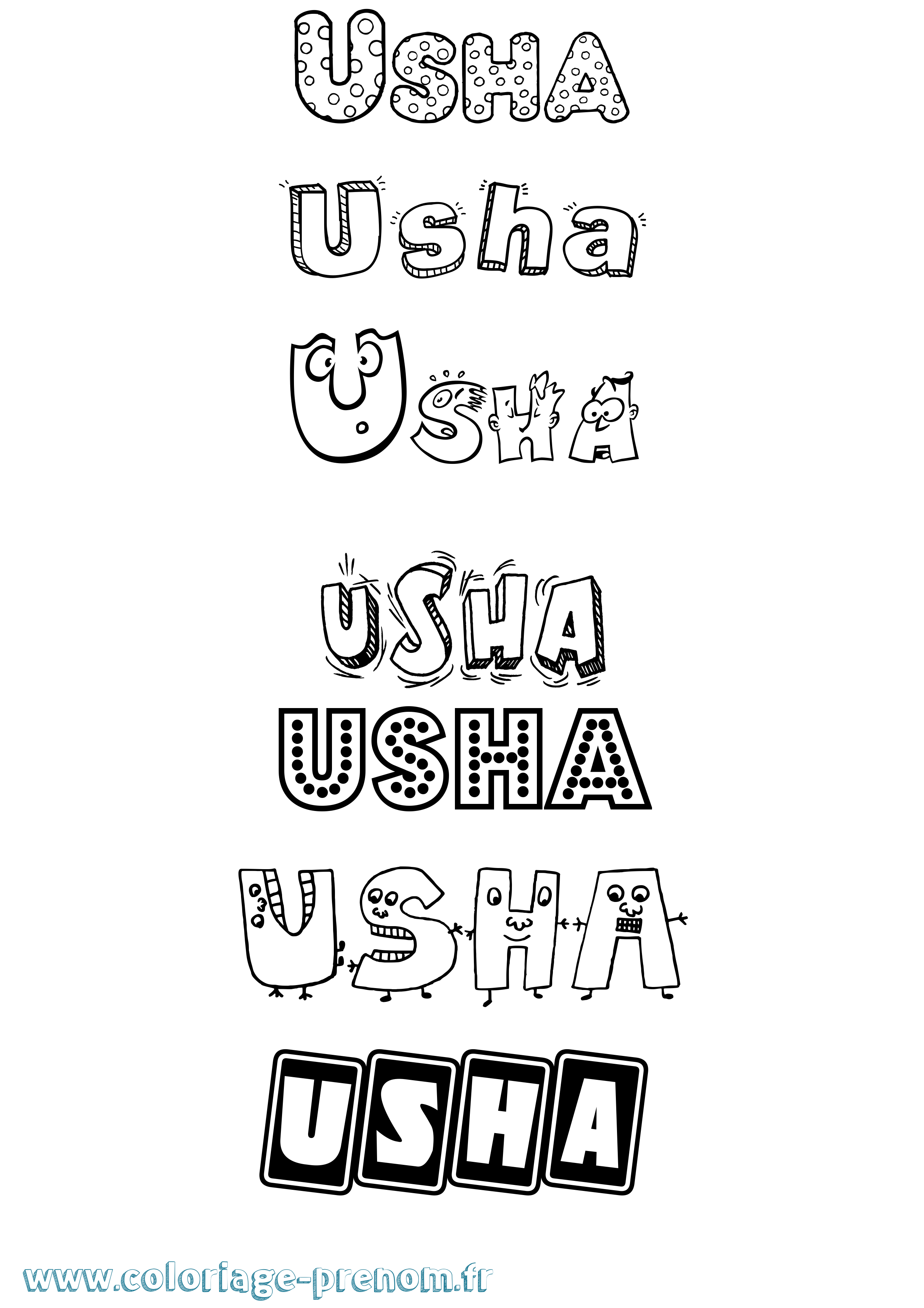 Coloriage Usha Fun Coloriage prénom Usha Fun