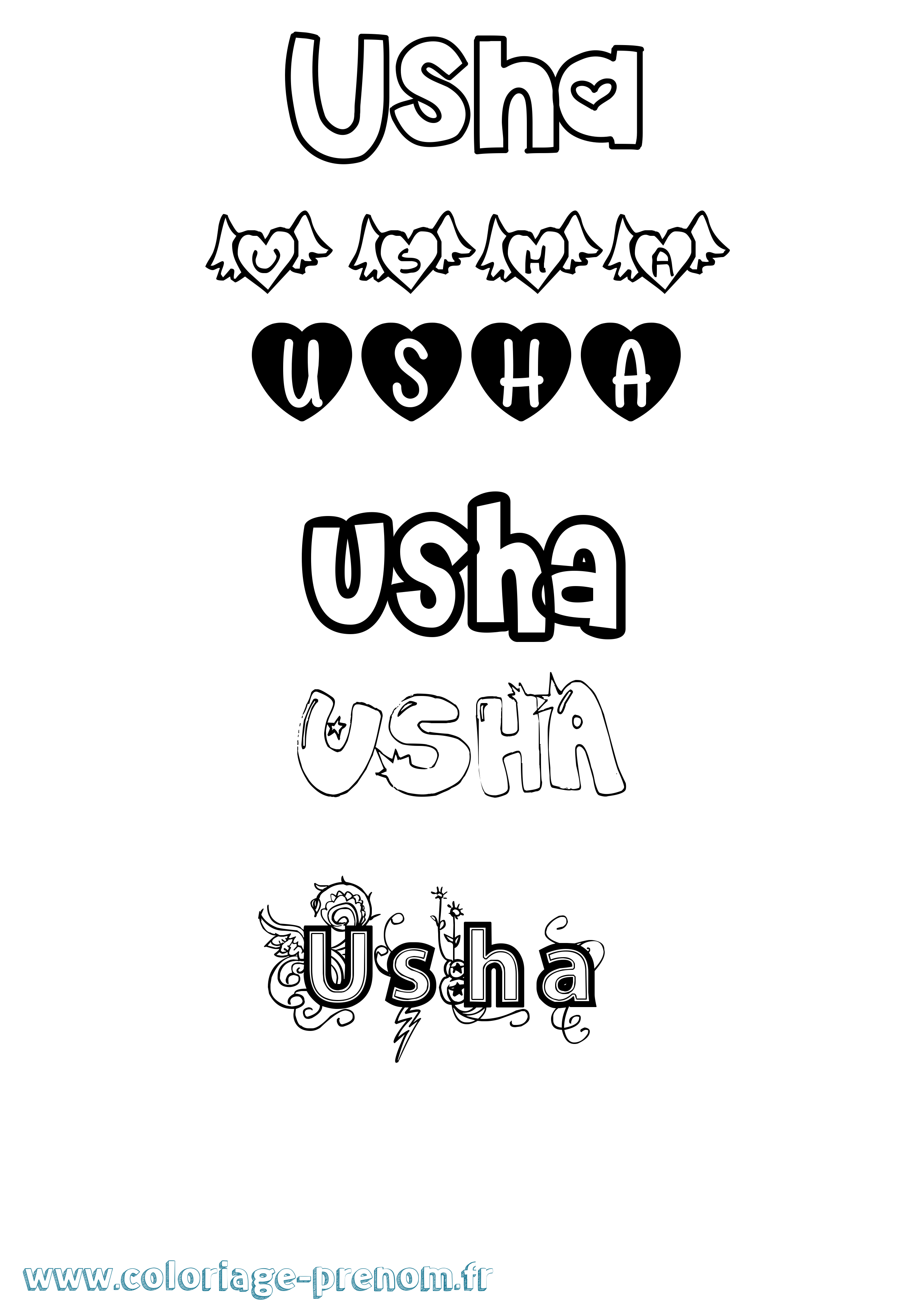 Coloriage Usha Girly Coloriage prénom Usha Girly