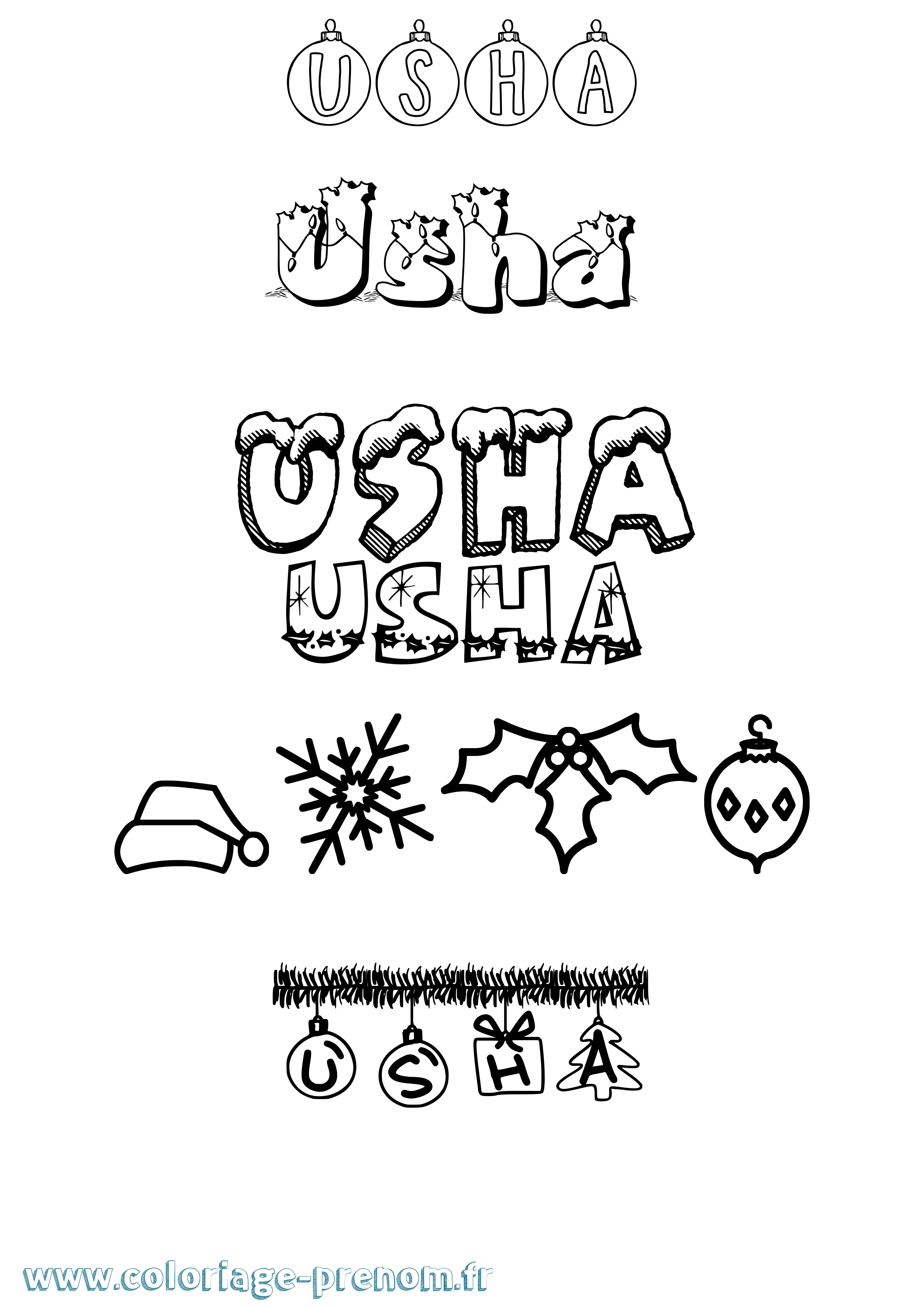 Coloriage Usha Noël Coloriage prénom Usha Noël