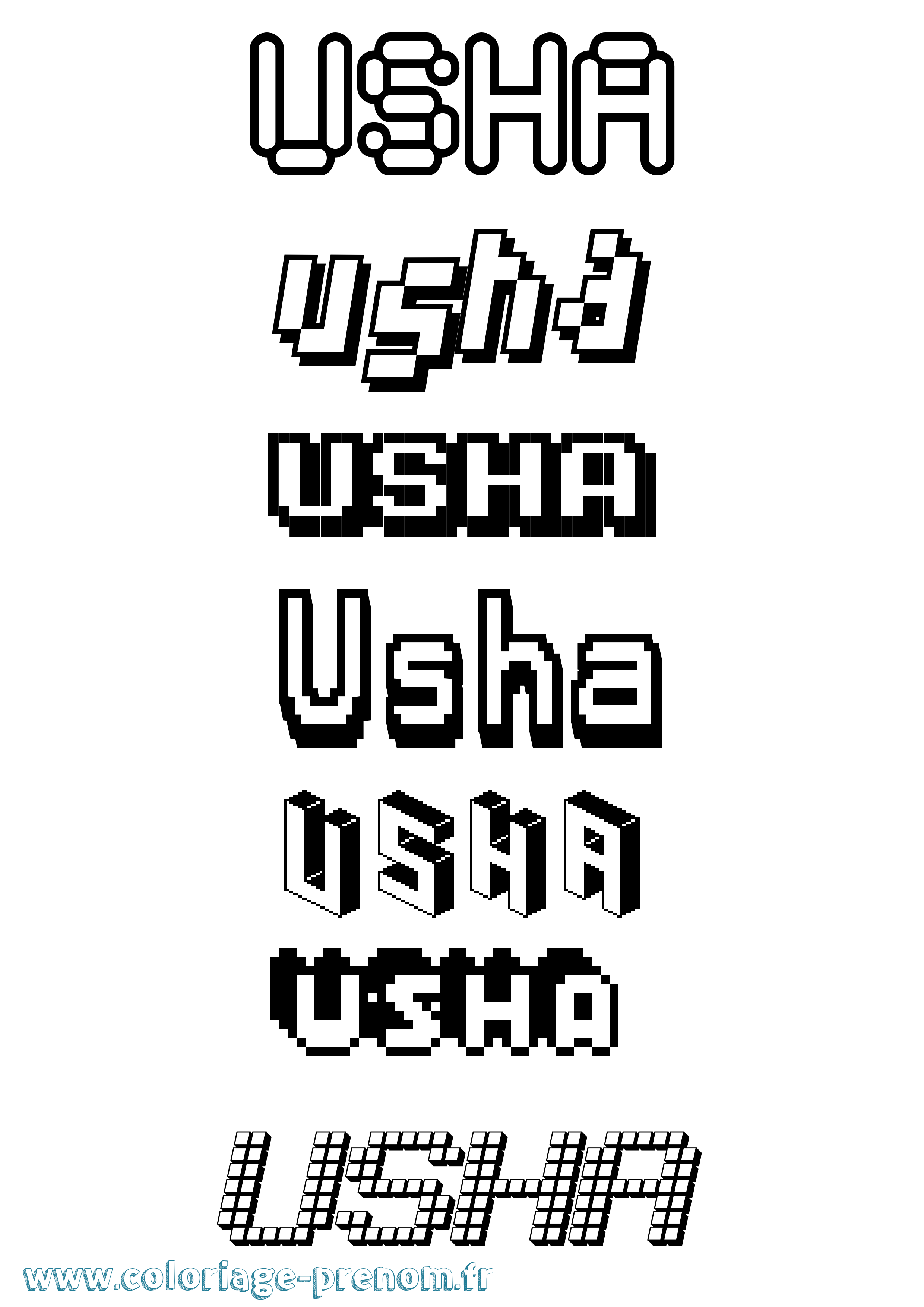 Coloriage Usha Pixel Coloriage prénom Usha Pixel