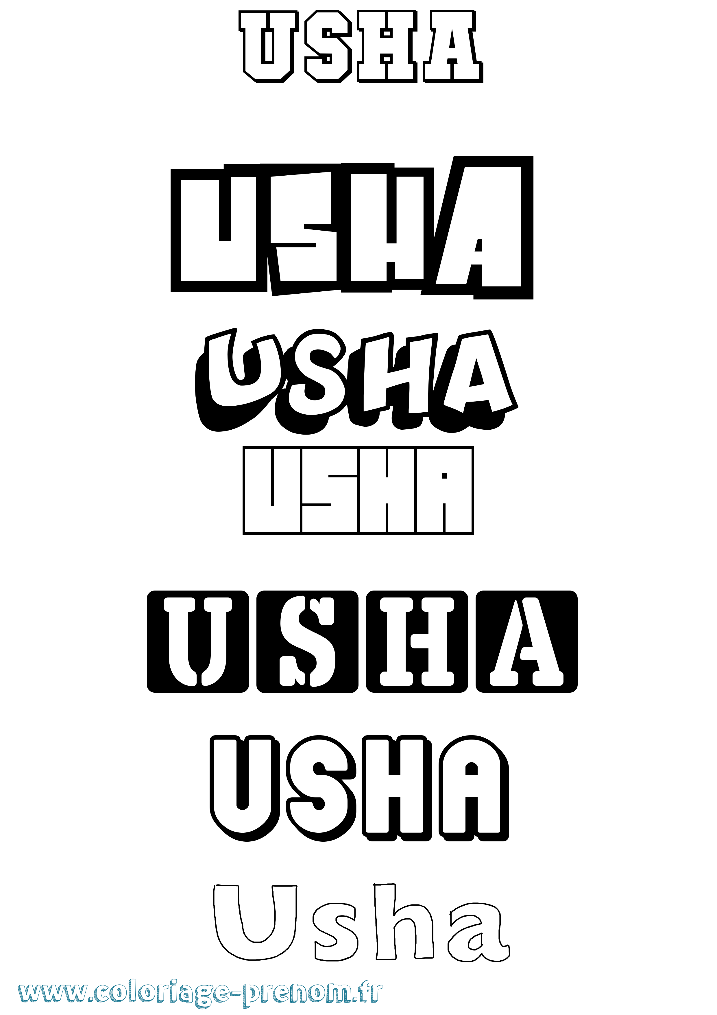 Coloriage prénom Usha Simple