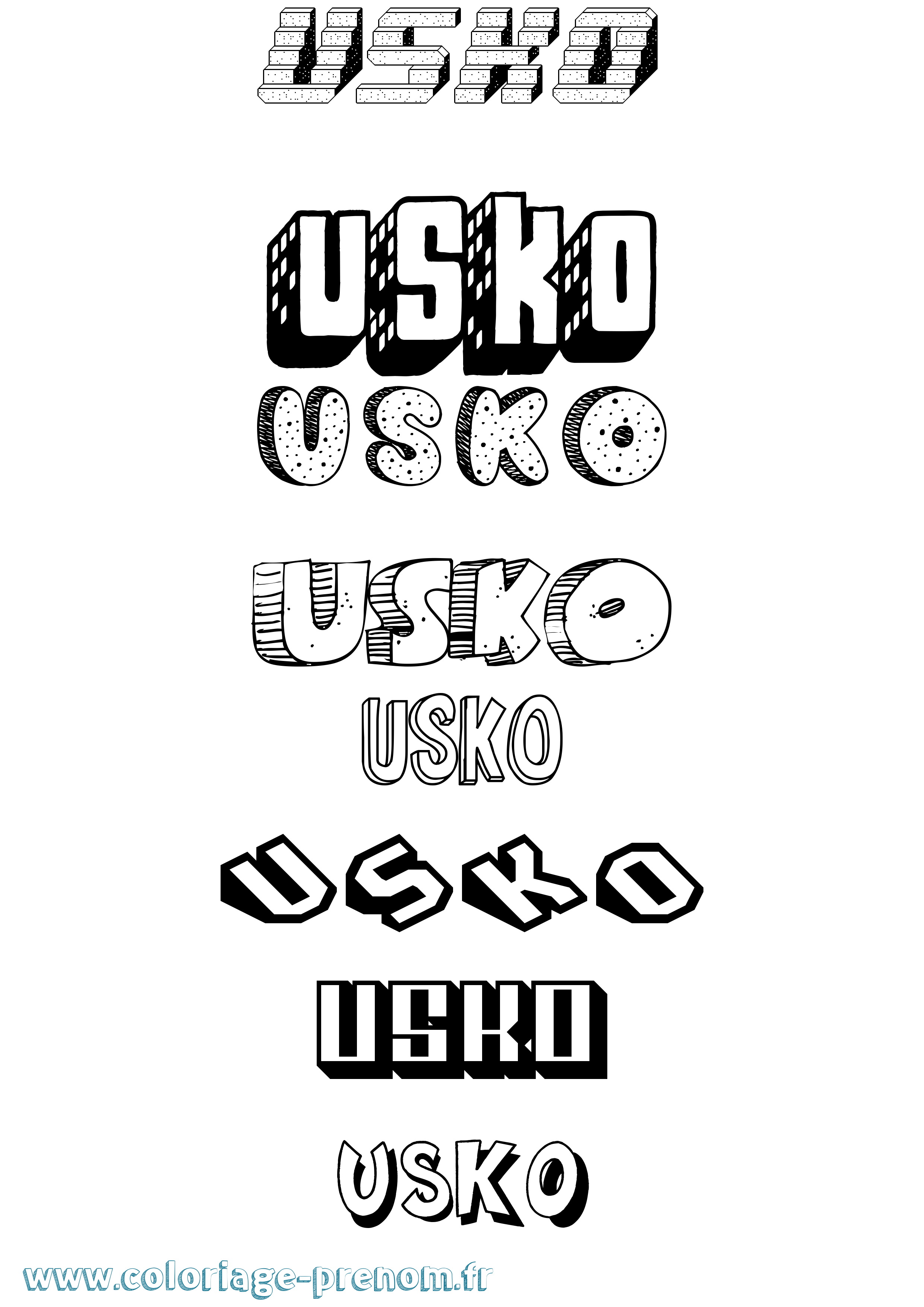 Coloriage Usko Effet 3D Coloriage prénom Usko Effet 3D