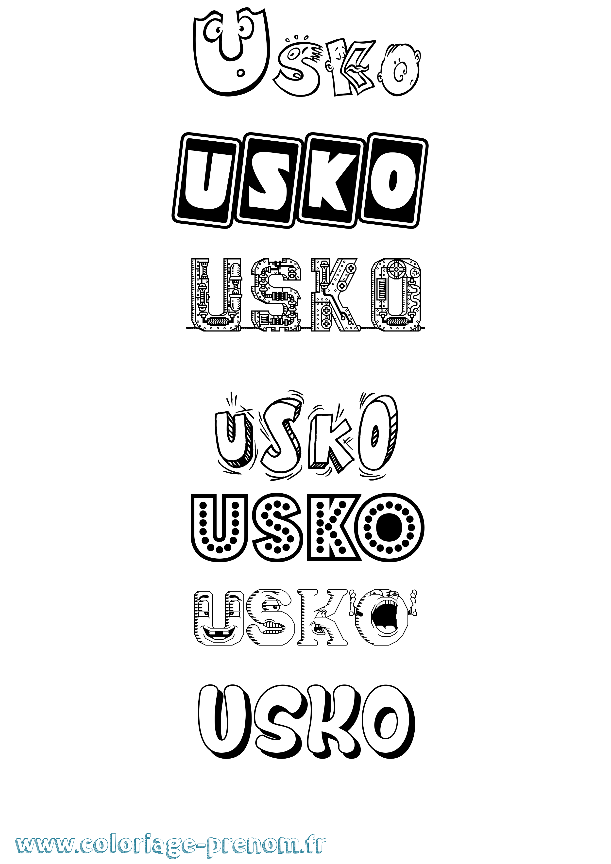 Coloriage prénom Usko Fun