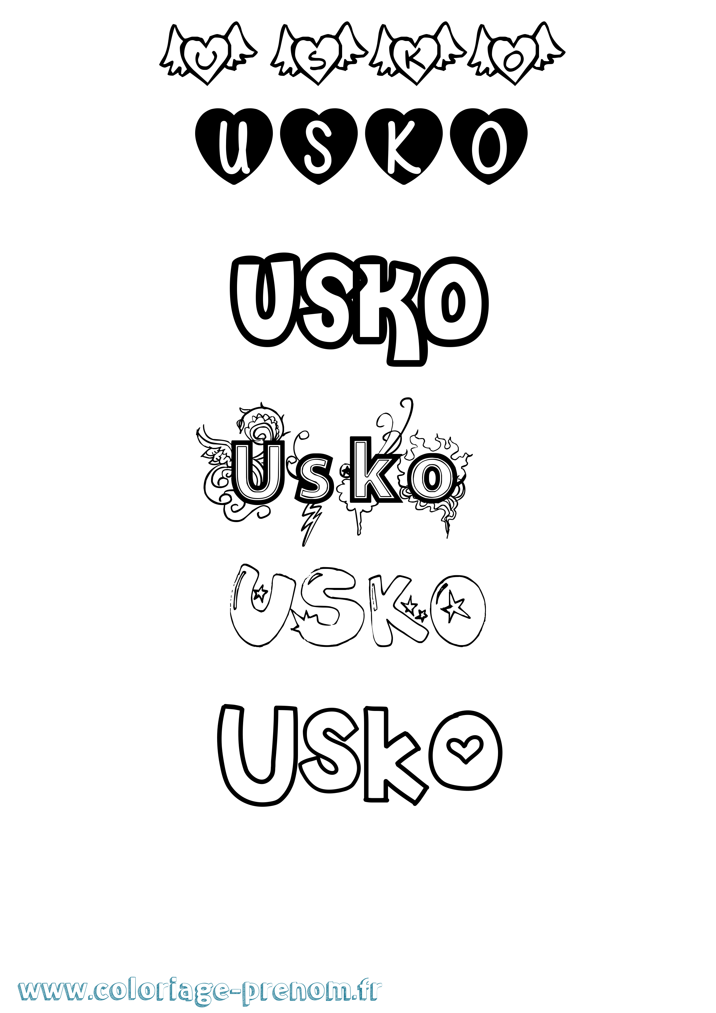 Coloriage prénom Usko Girly