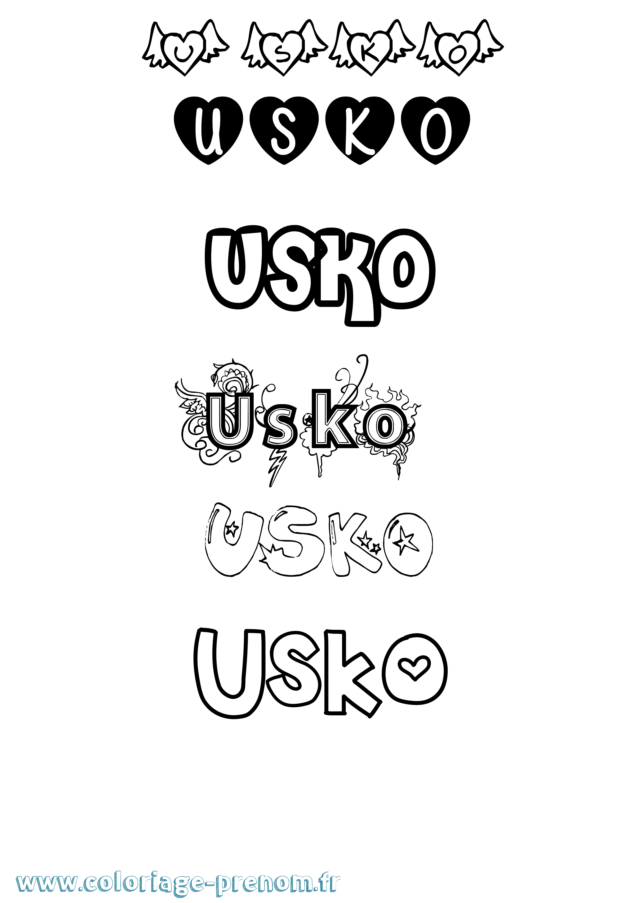Coloriage Usko Girly Coloriage prénom Usko Girly