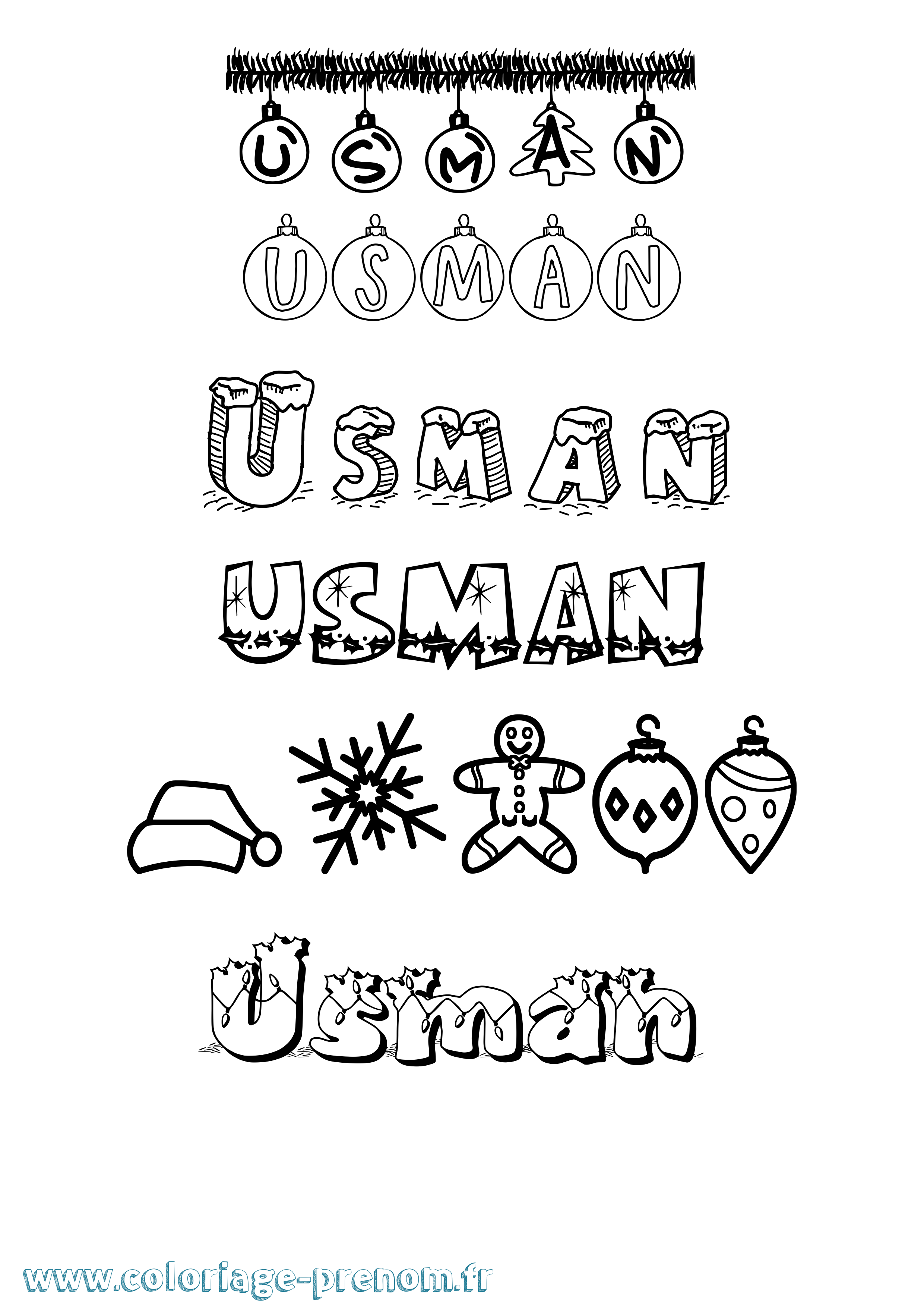 Coloriage Usman Noël Coloriage prénom Usman Noël