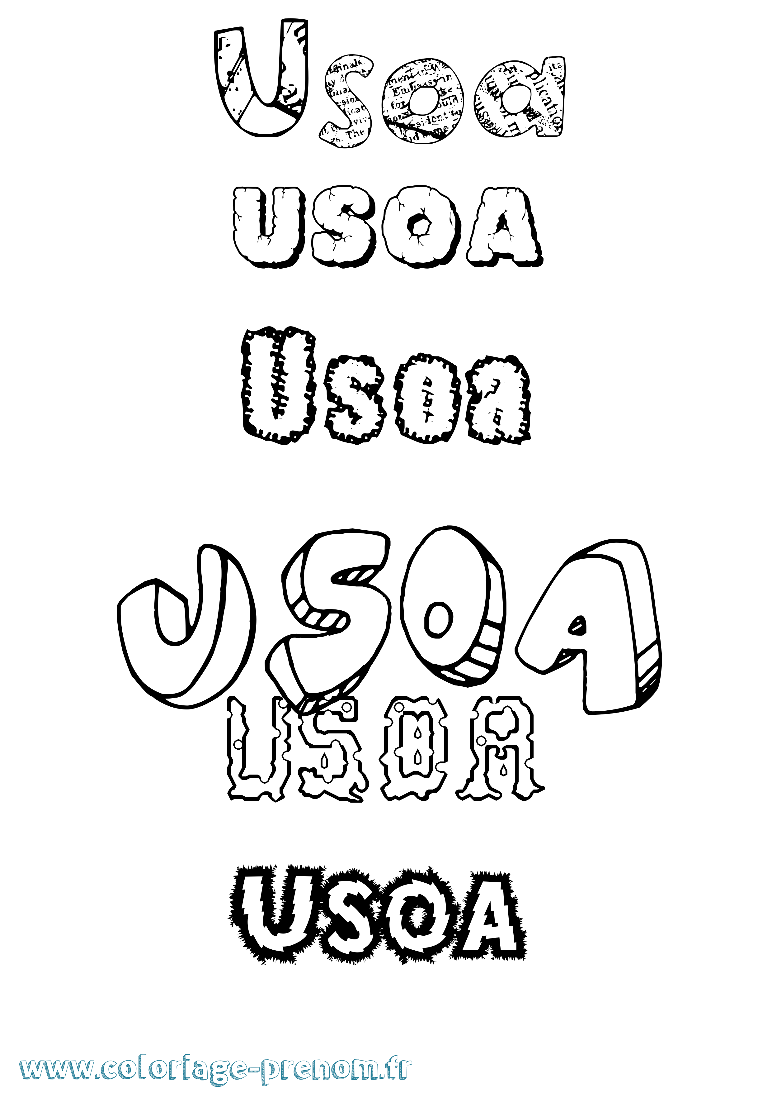 Coloriage Usoa Destructuré Coloriage prénom Usoa Destructuré