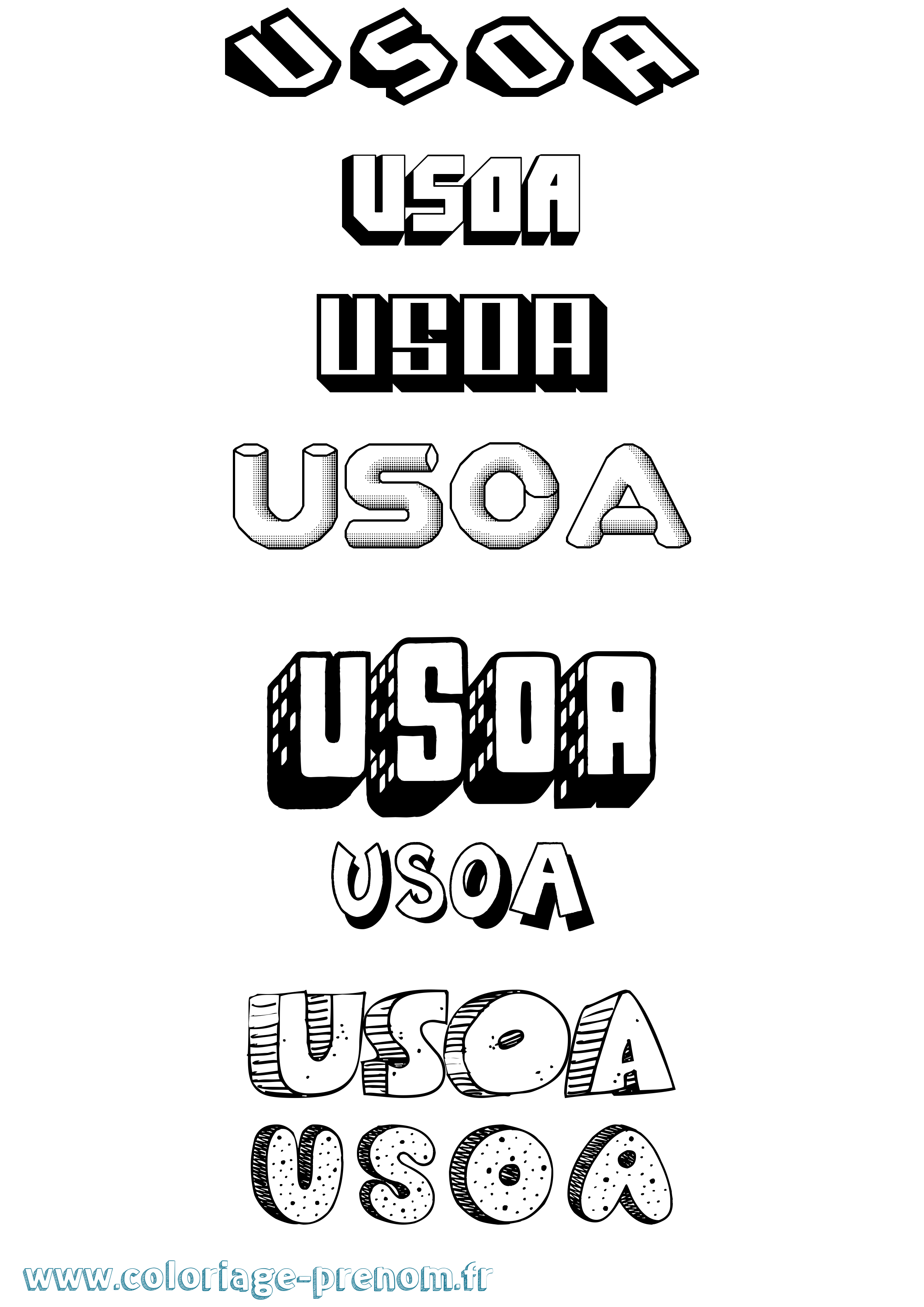 Coloriage Usoa Effet 3D Coloriage prénom Usoa Effet 3D