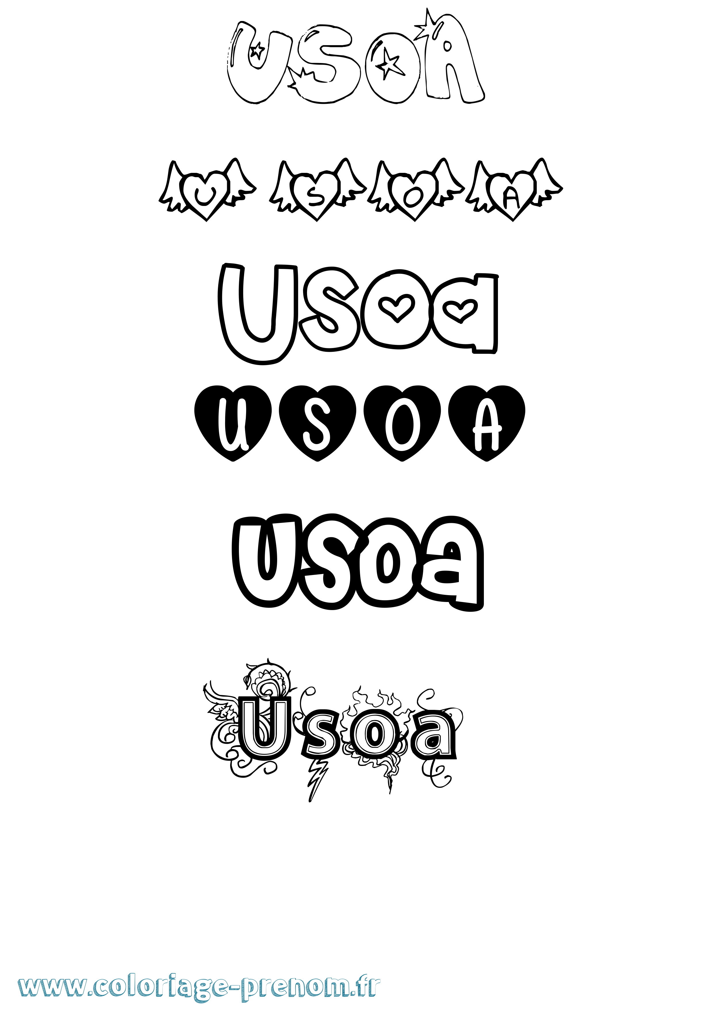Coloriage Usoa Girly Coloriage prénom Usoa Girly