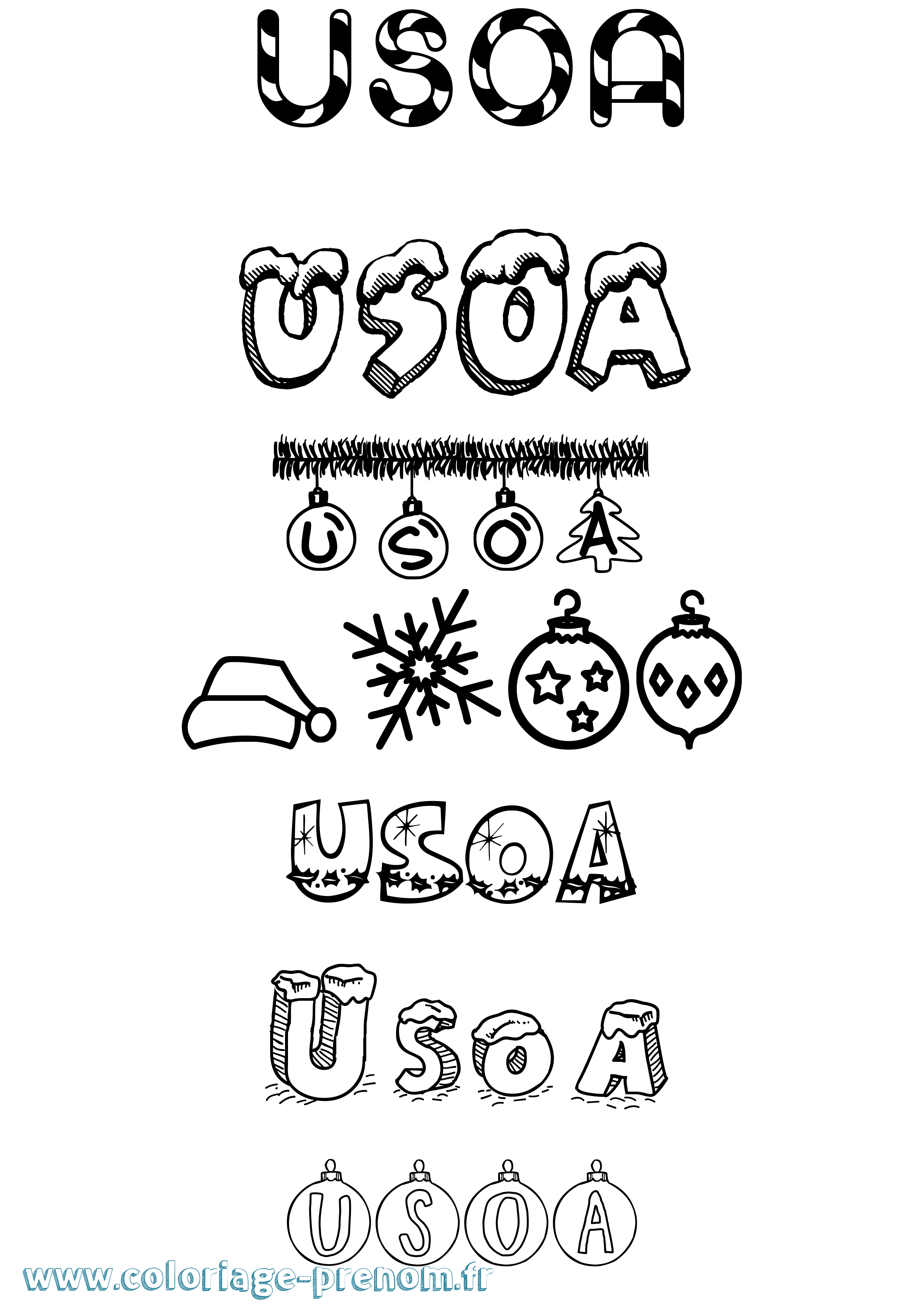 Coloriage Usoa Noël Coloriage prénom Usoa Noël