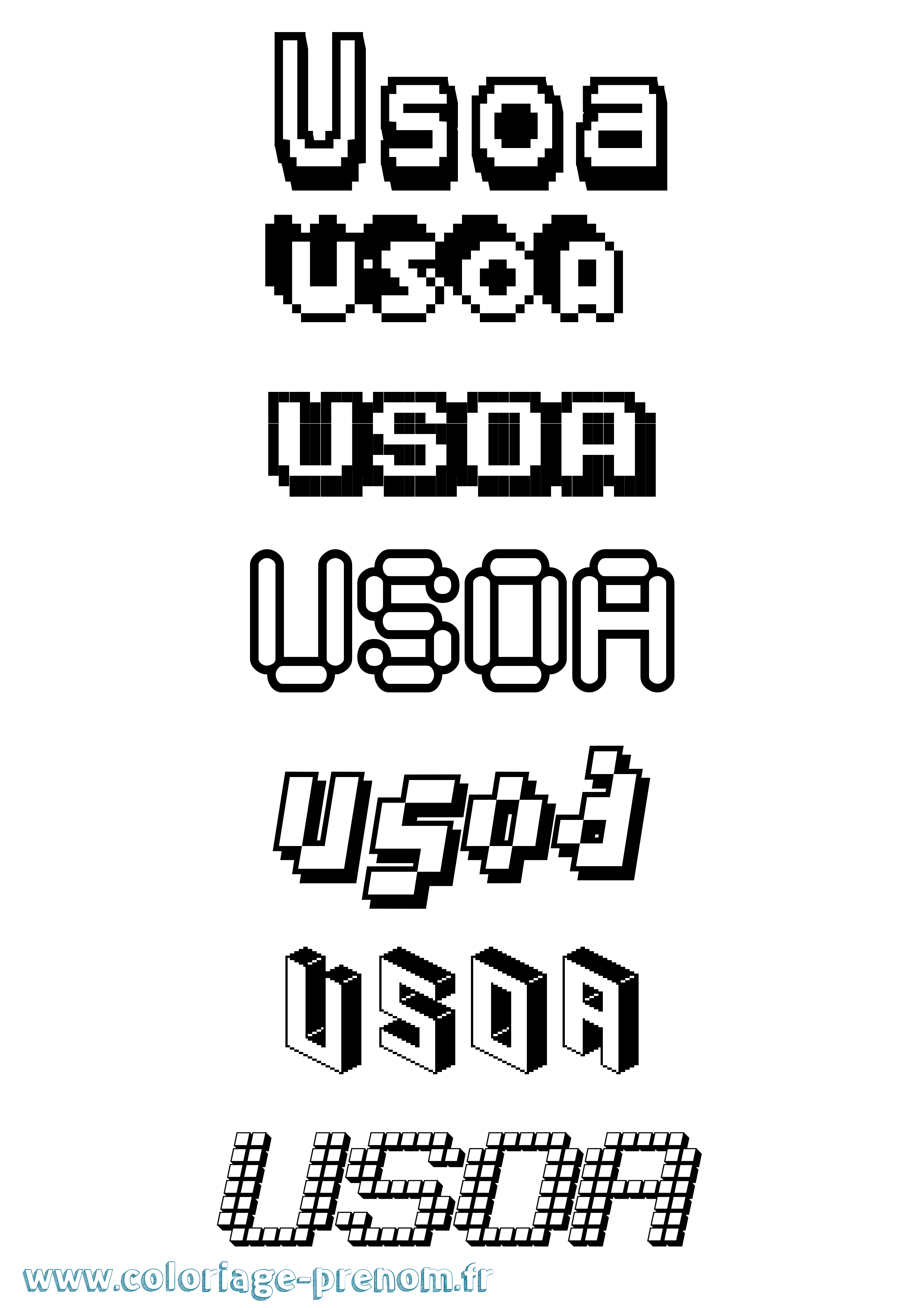 Coloriage prénom Usoa Pixel