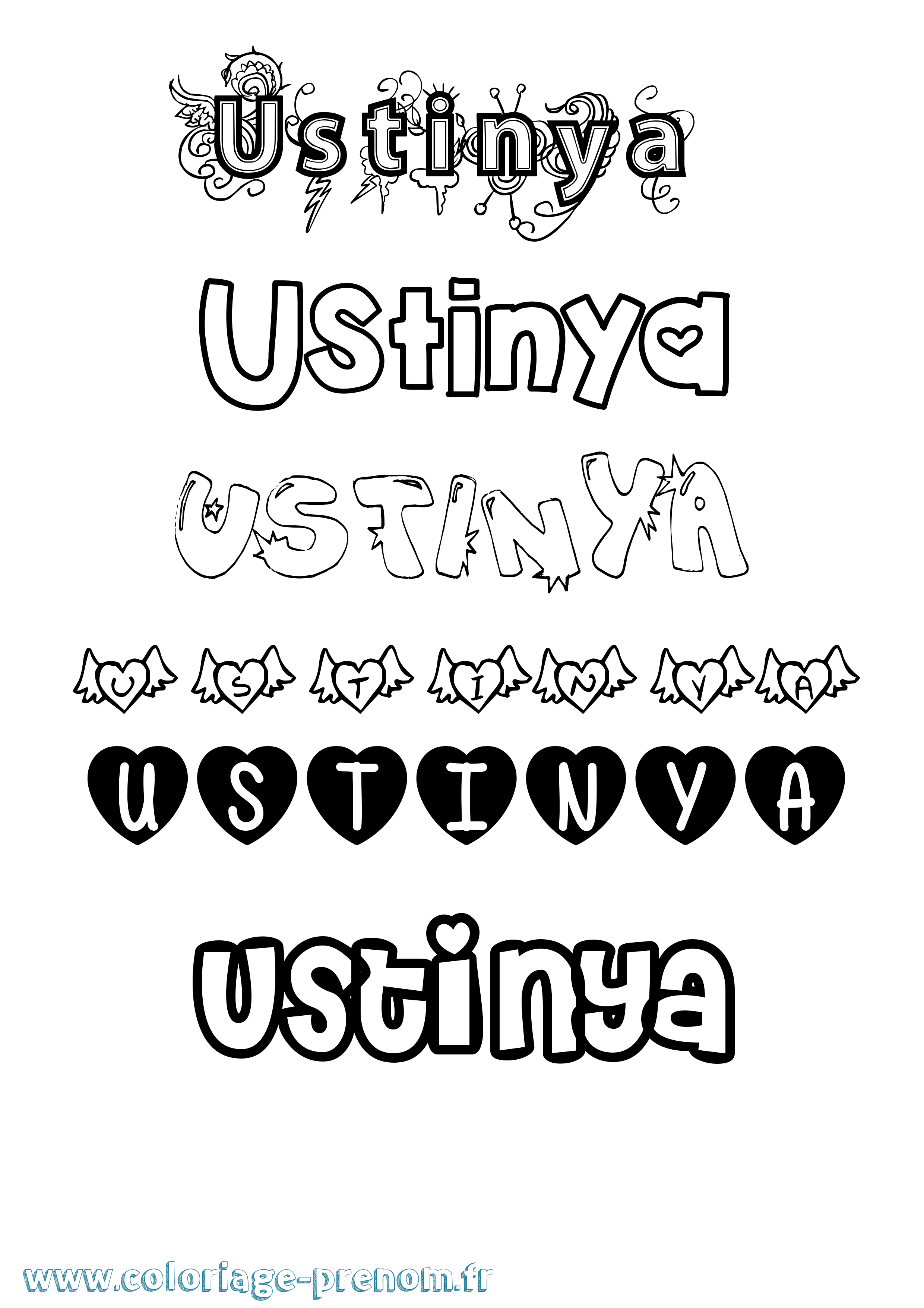 Coloriage prénom Ustinya Girly
