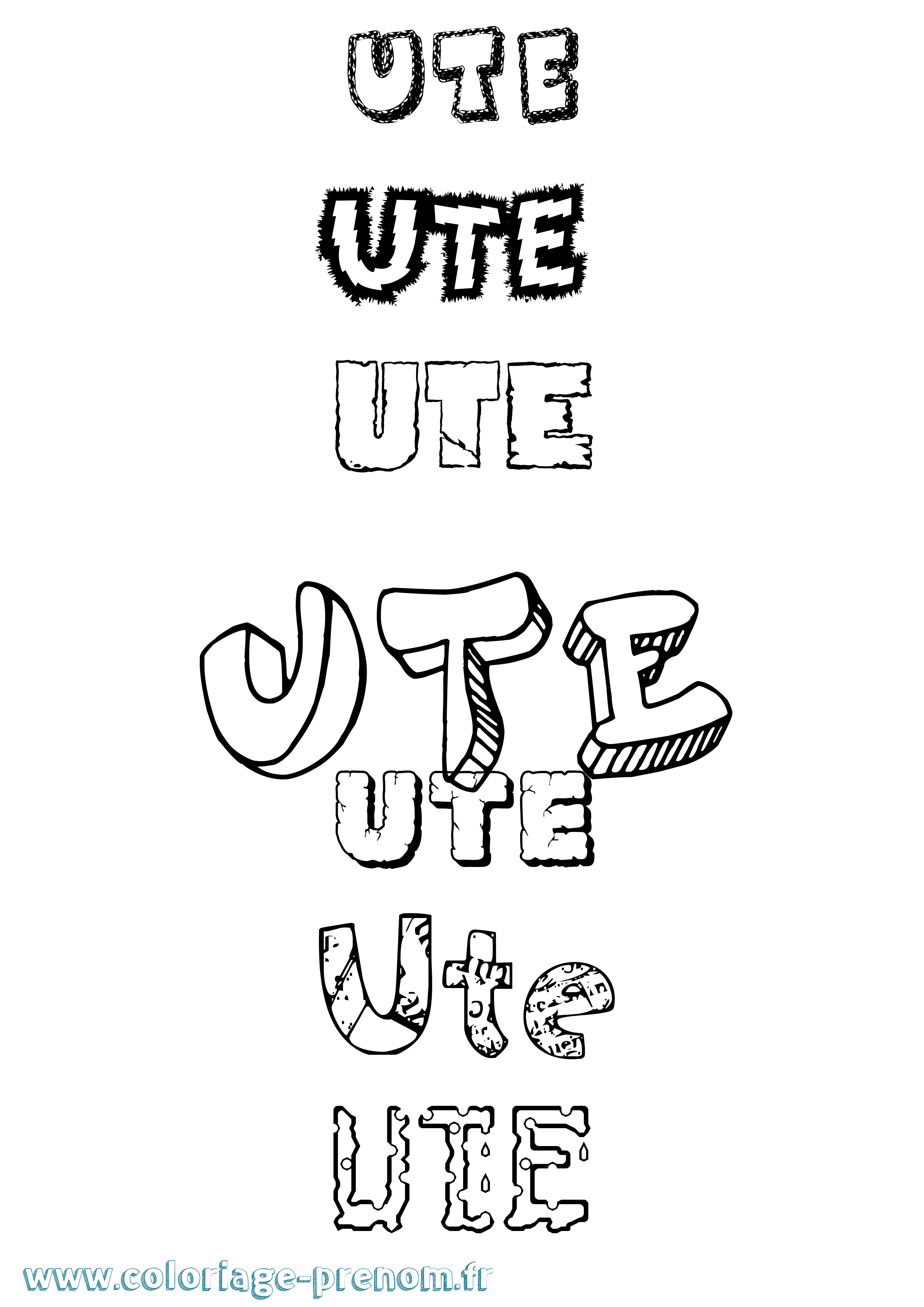 Coloriage Ute Destructuré Coloriage prénom Ute Destructuré