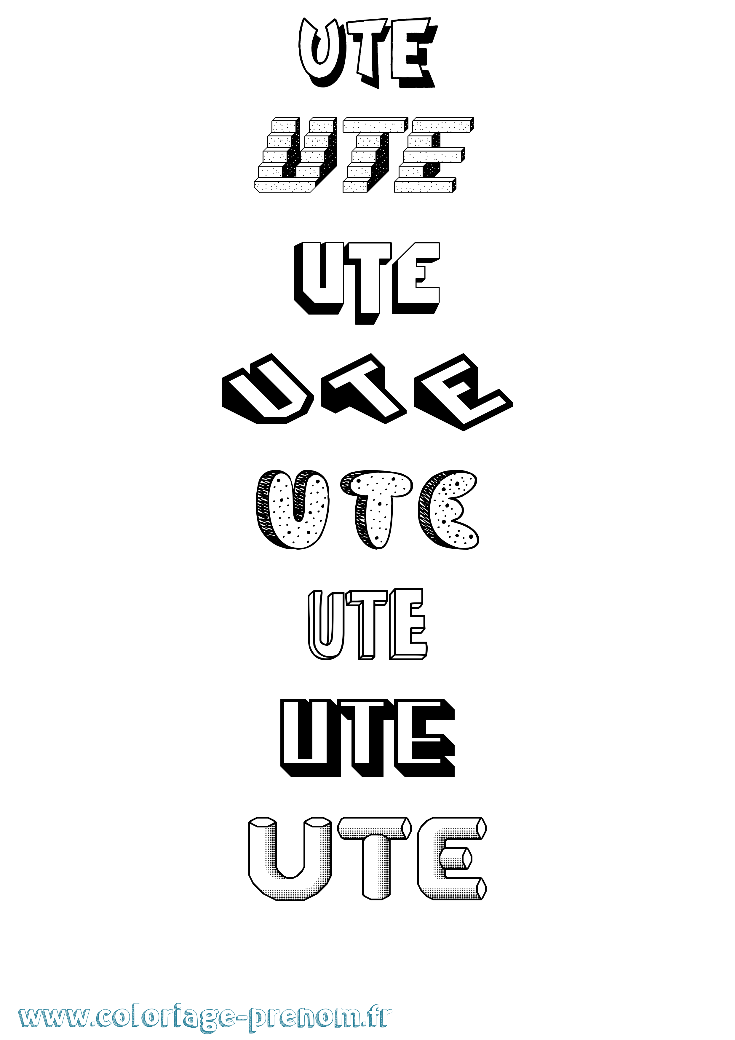 Coloriage Ute Effet 3D Coloriage prénom Ute Effet 3D