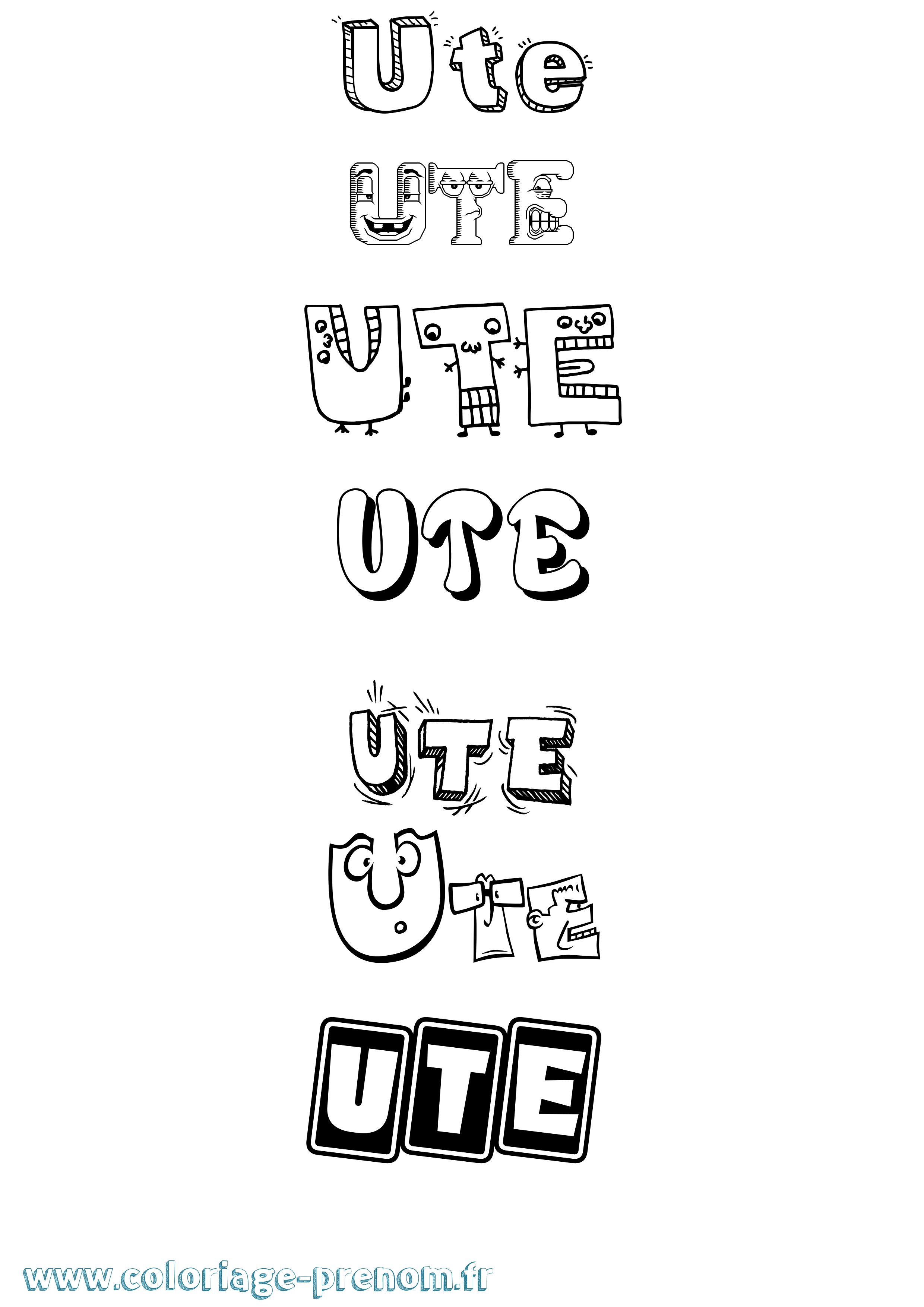 Coloriage prénom Ute Fun