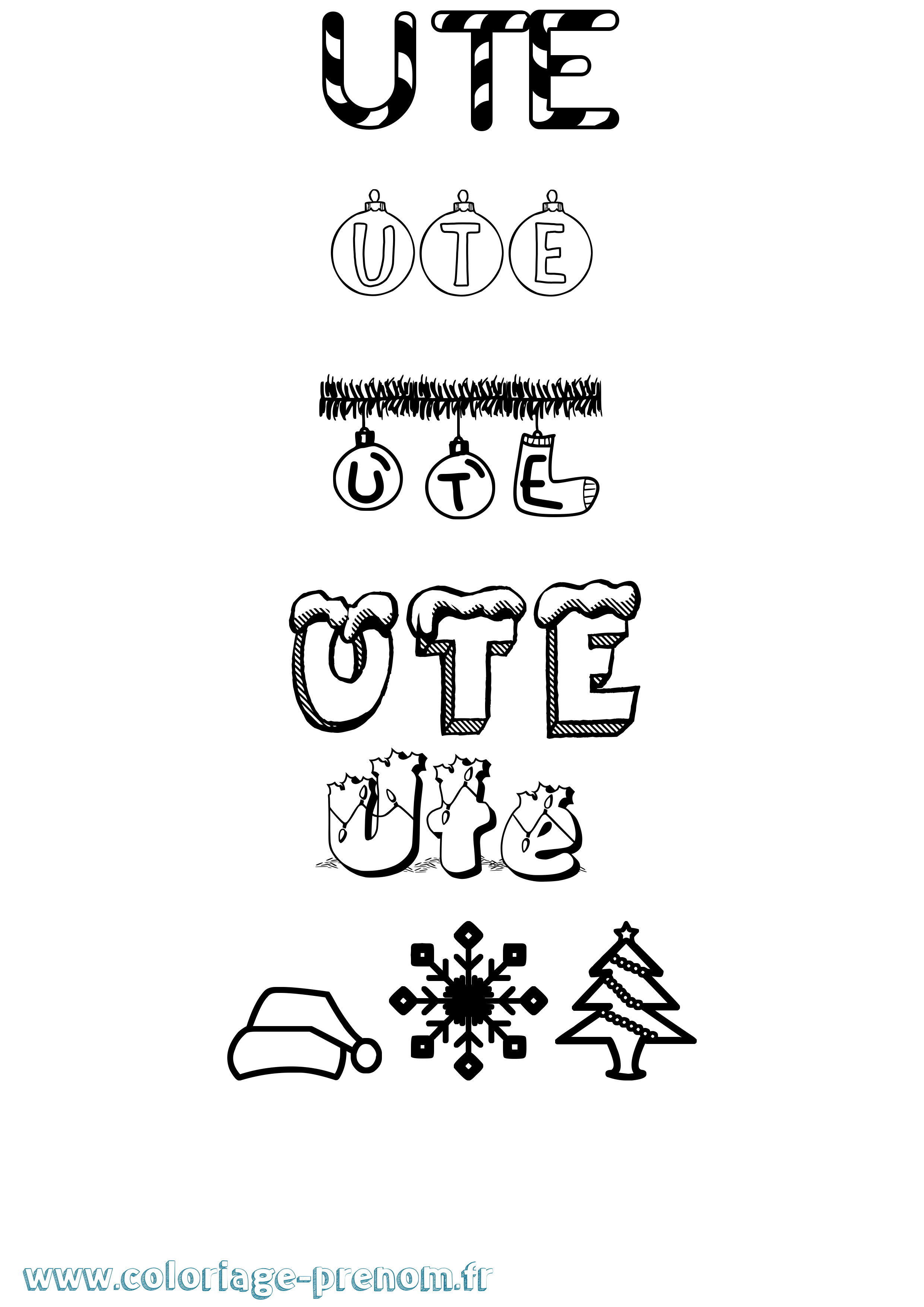 Coloriage prénom Ute Noël