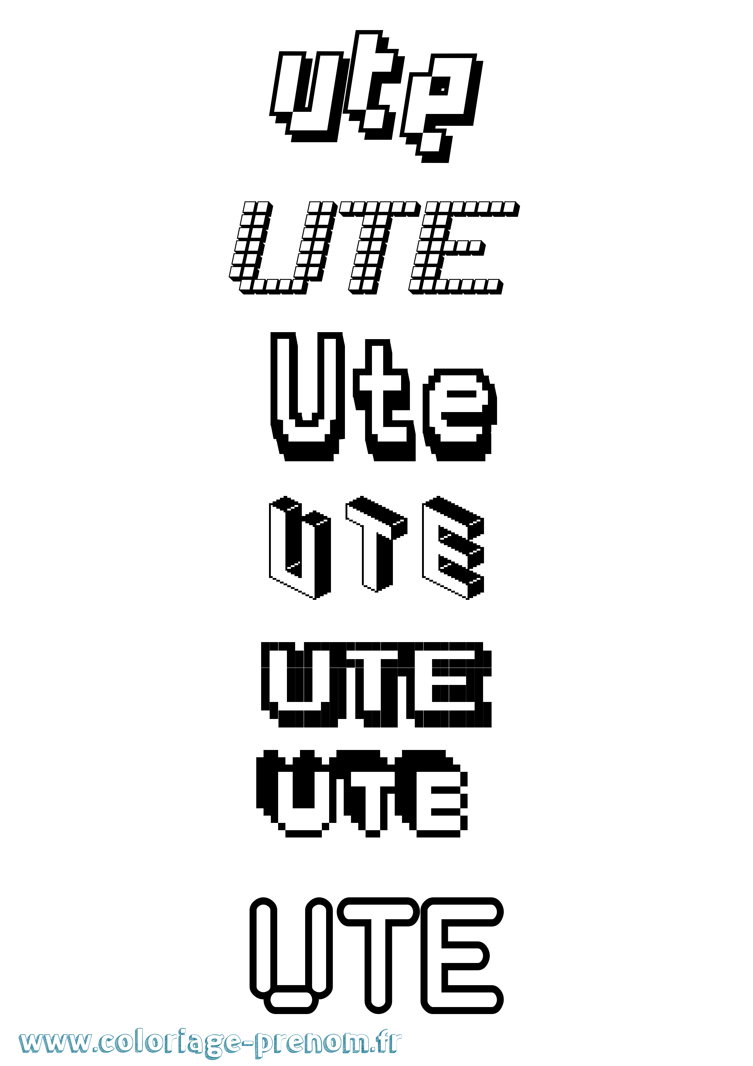 Coloriage prénom Ute Pixel