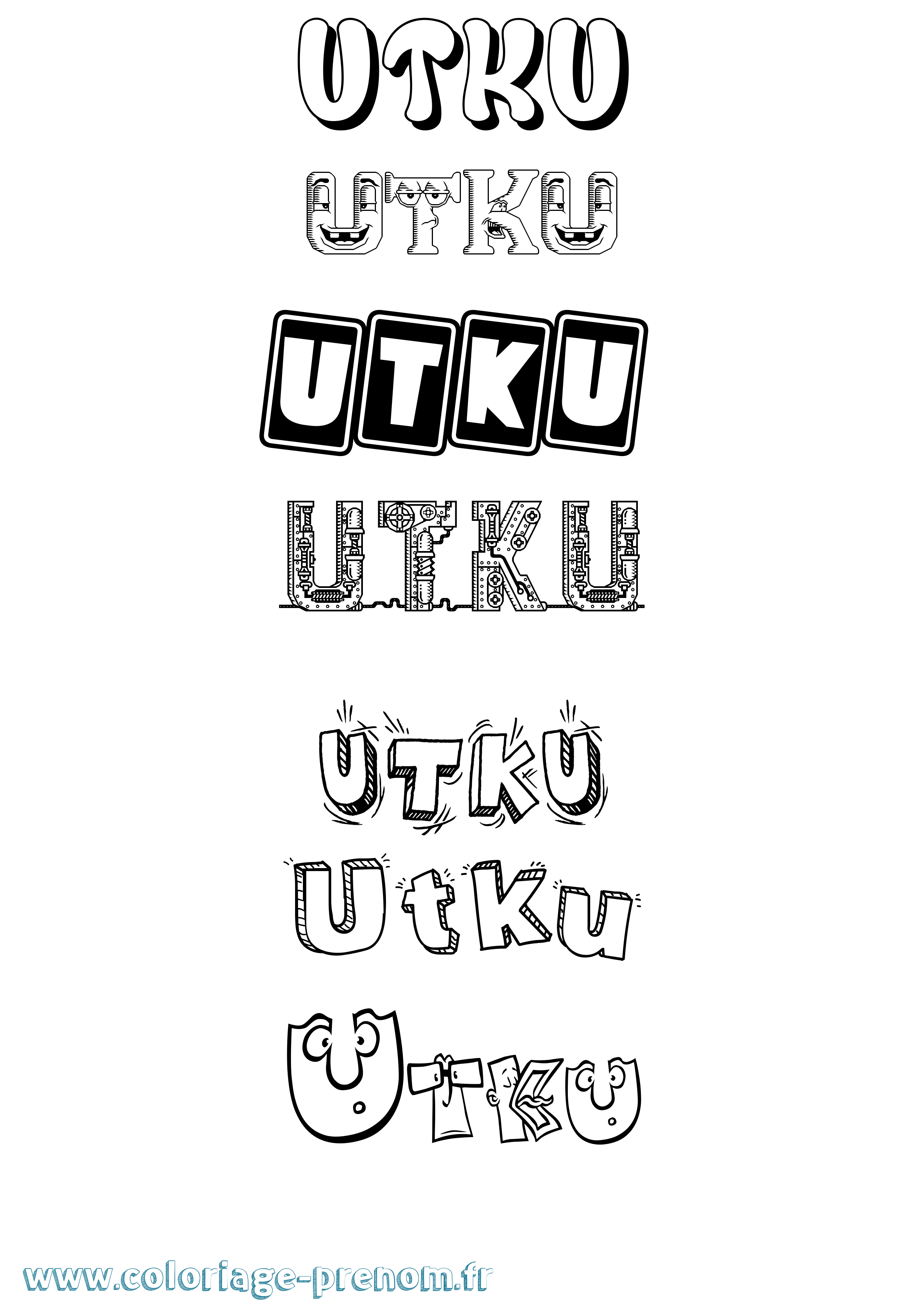 Coloriage prénom Utku Fun