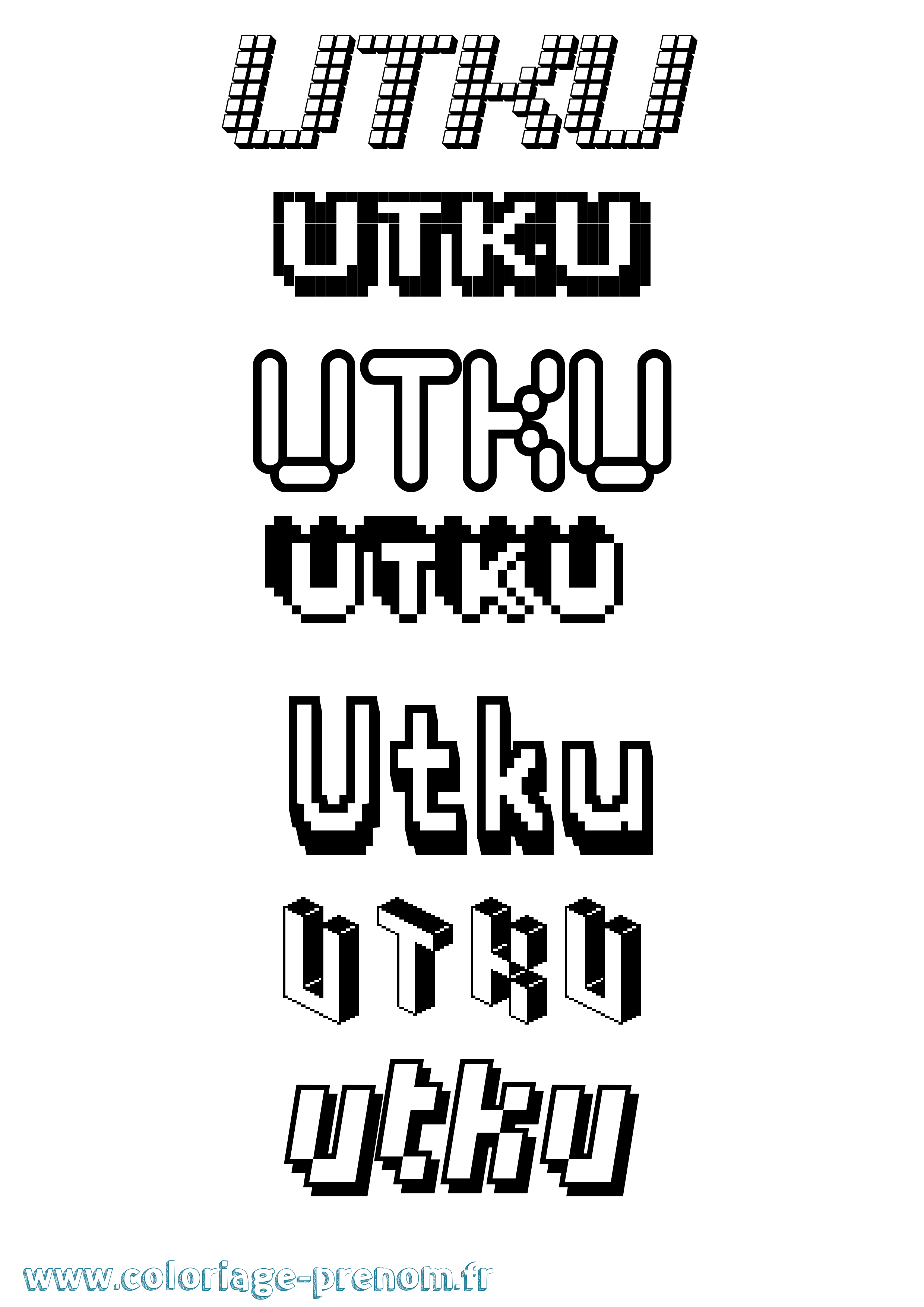 Coloriage prénom Utku Pixel