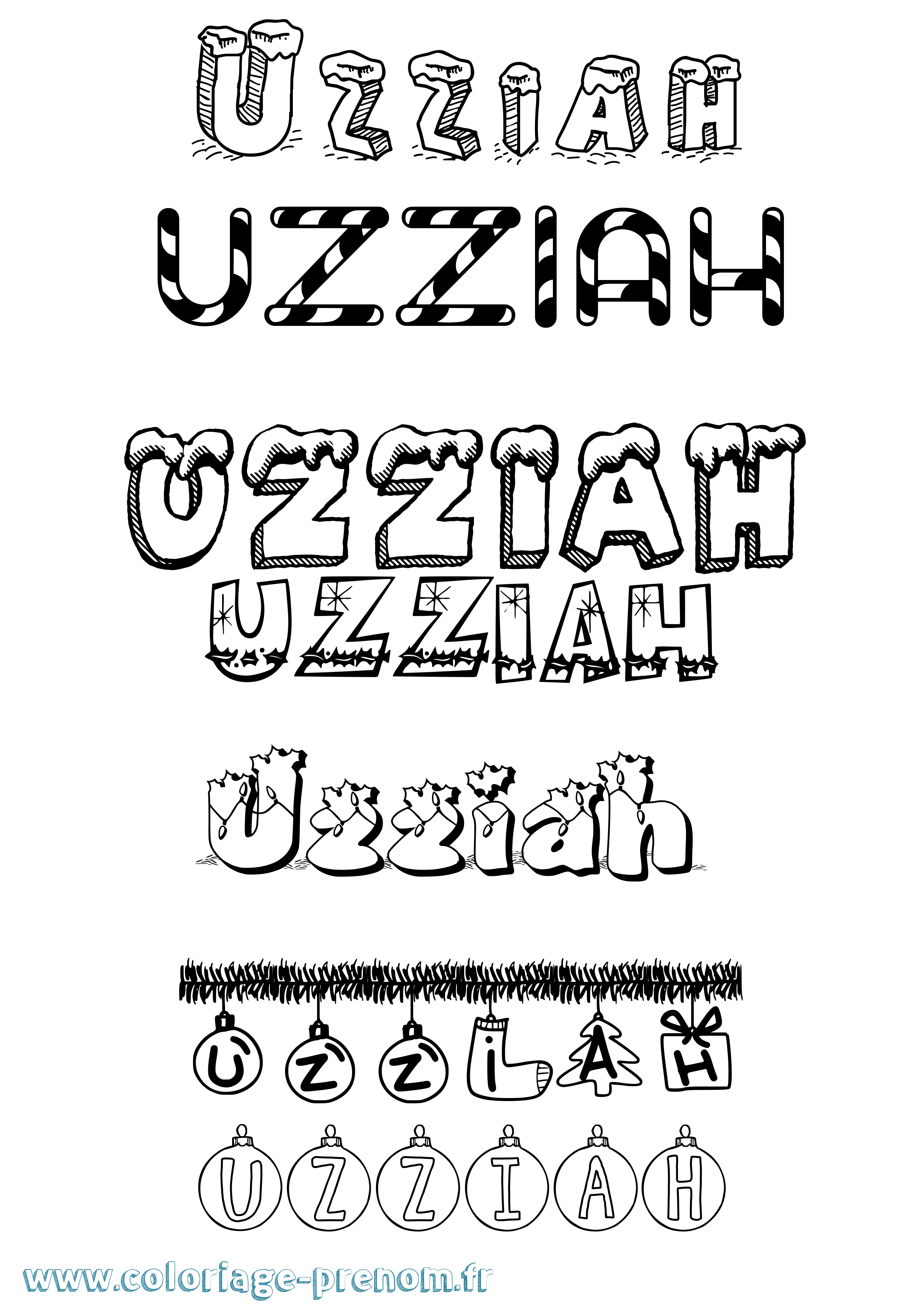 Coloriage Uzziah Noël Coloriage prénom Uzziah Noël