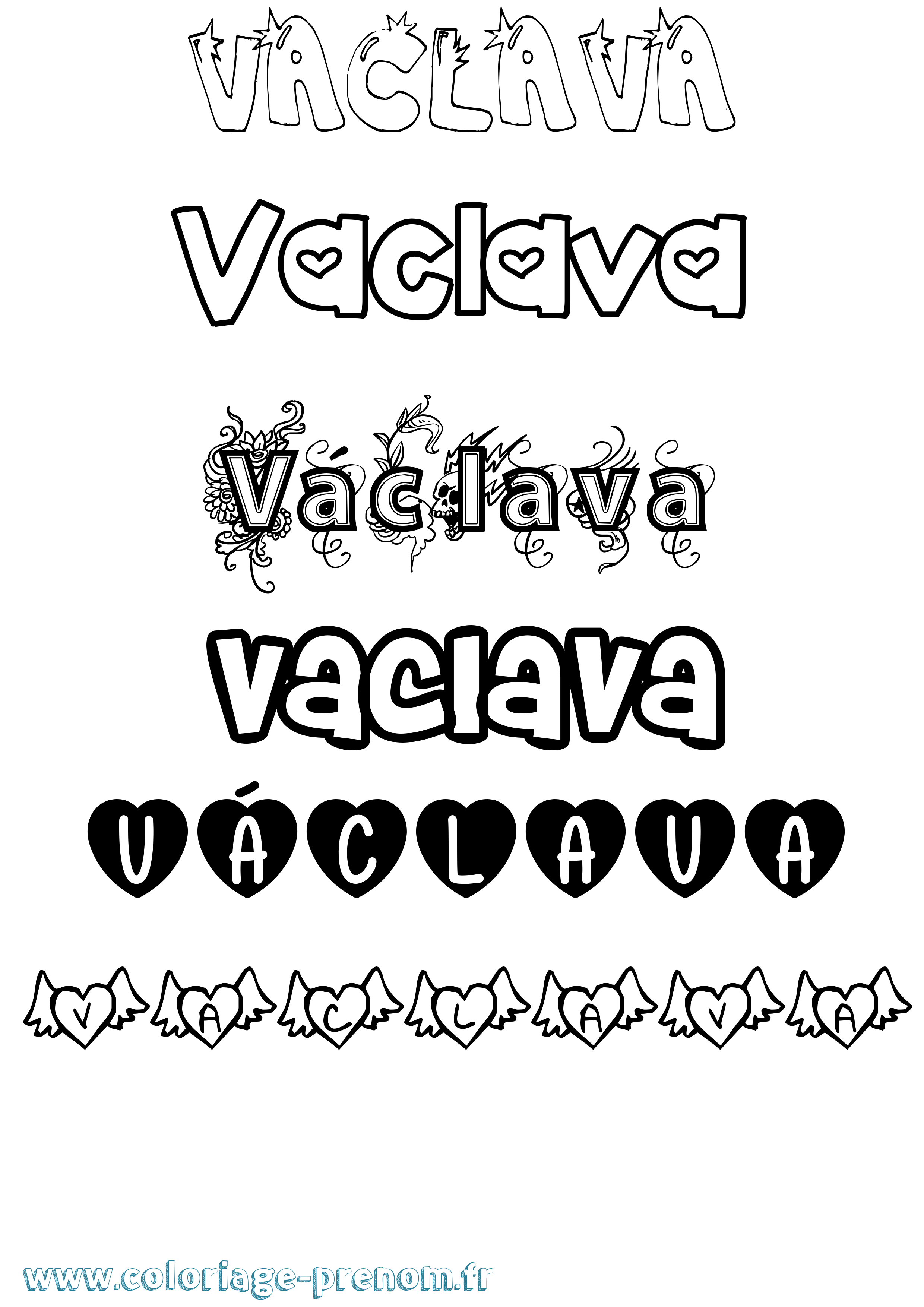 Coloriage prénom Václava Girly