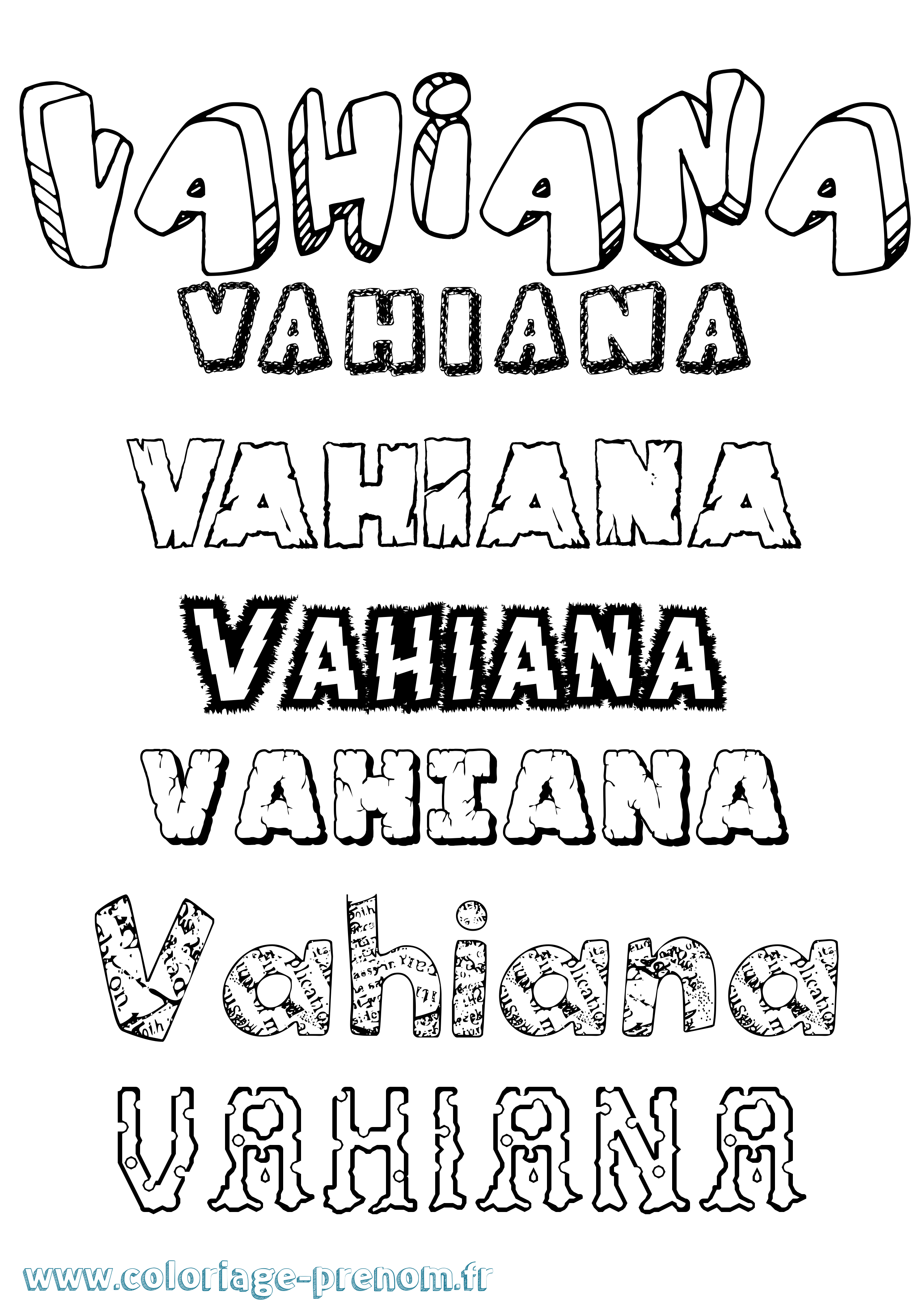 Coloriage Vahiana Destructuré Coloriage prénom Vahiana Destructuré