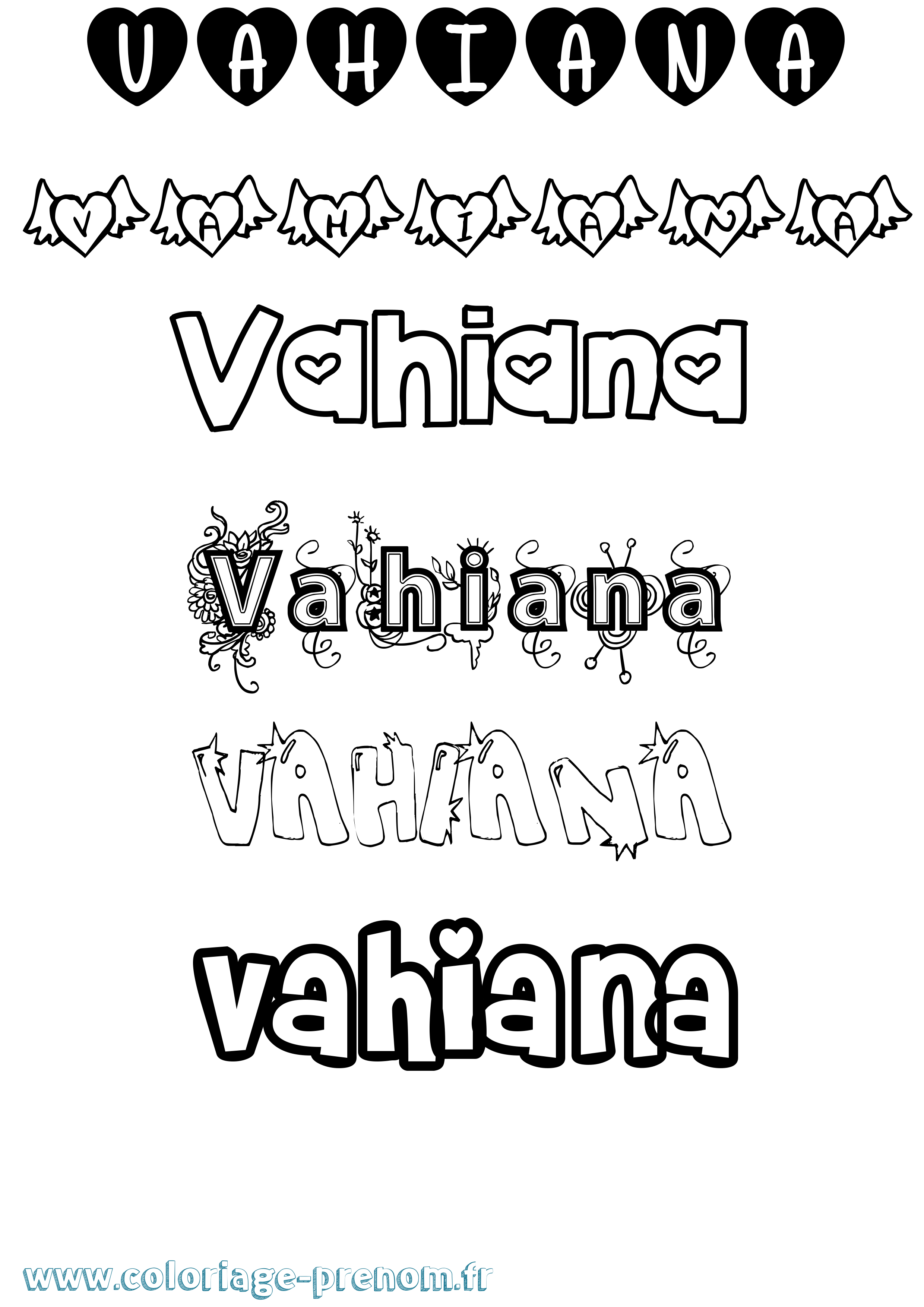 Coloriage Vahiana Girly Coloriage prénom Vahiana Girly