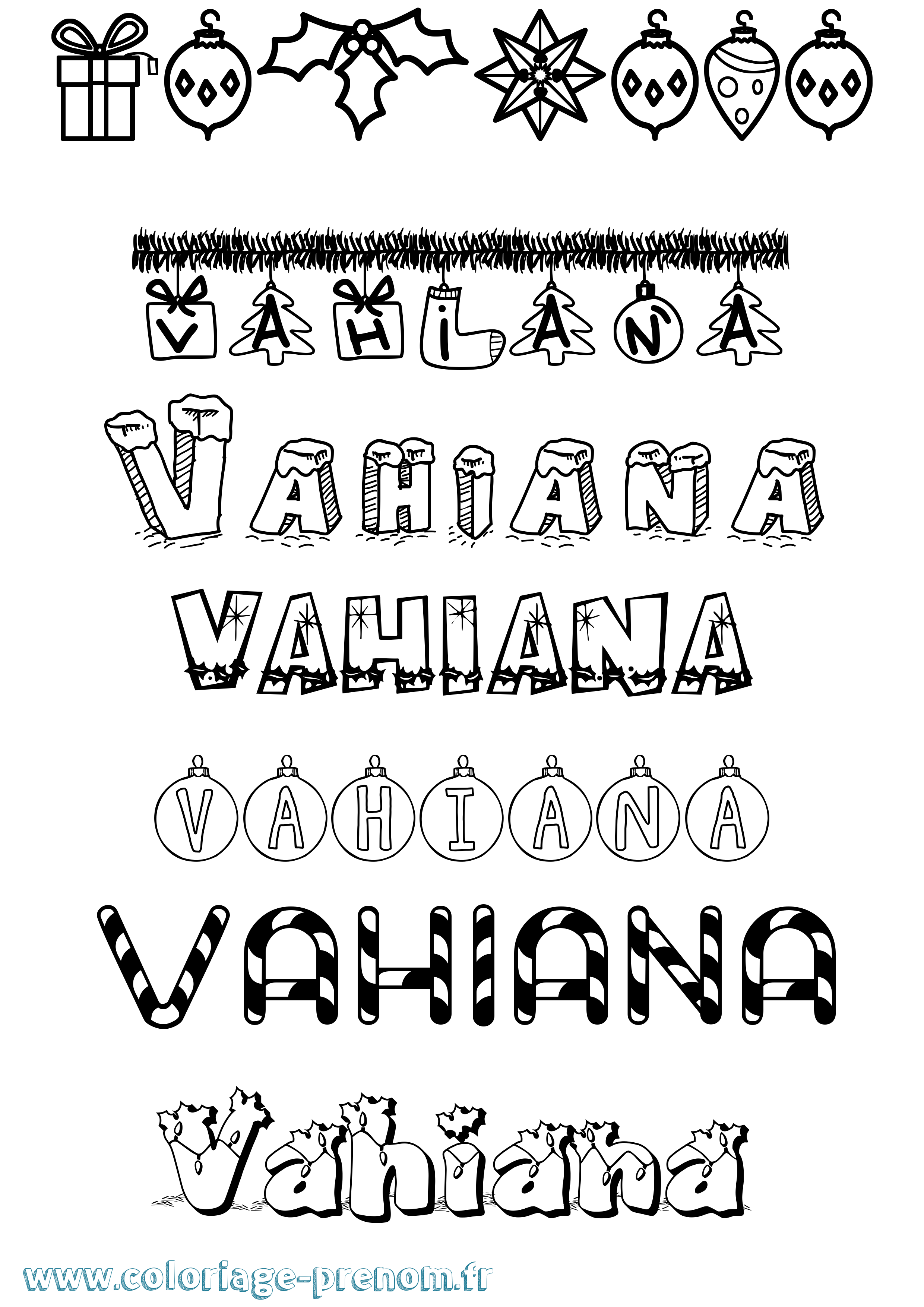 Coloriage Vahiana Noël Coloriage prénom Vahiana Noël