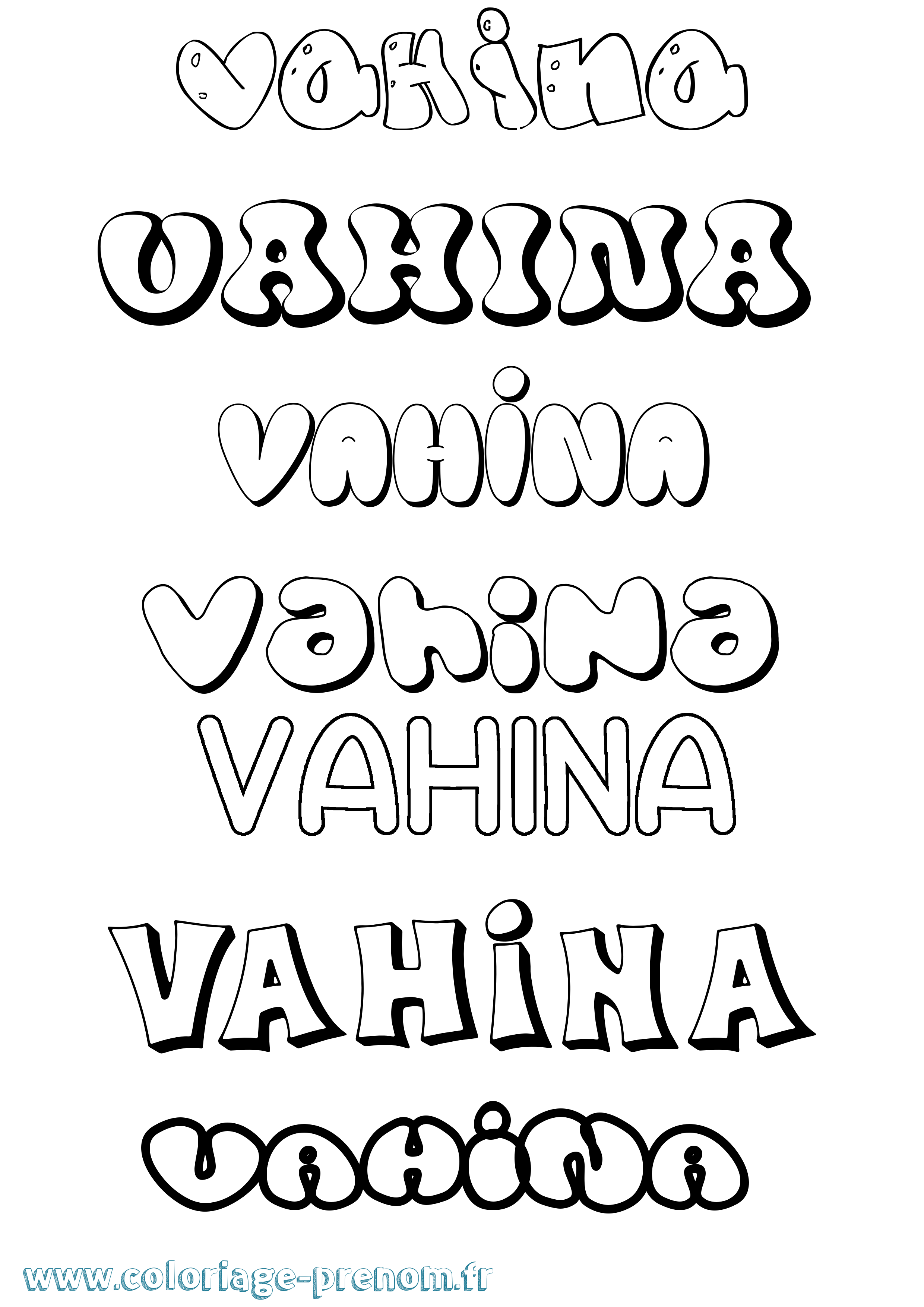 Coloriage prénom Vahina Bubble