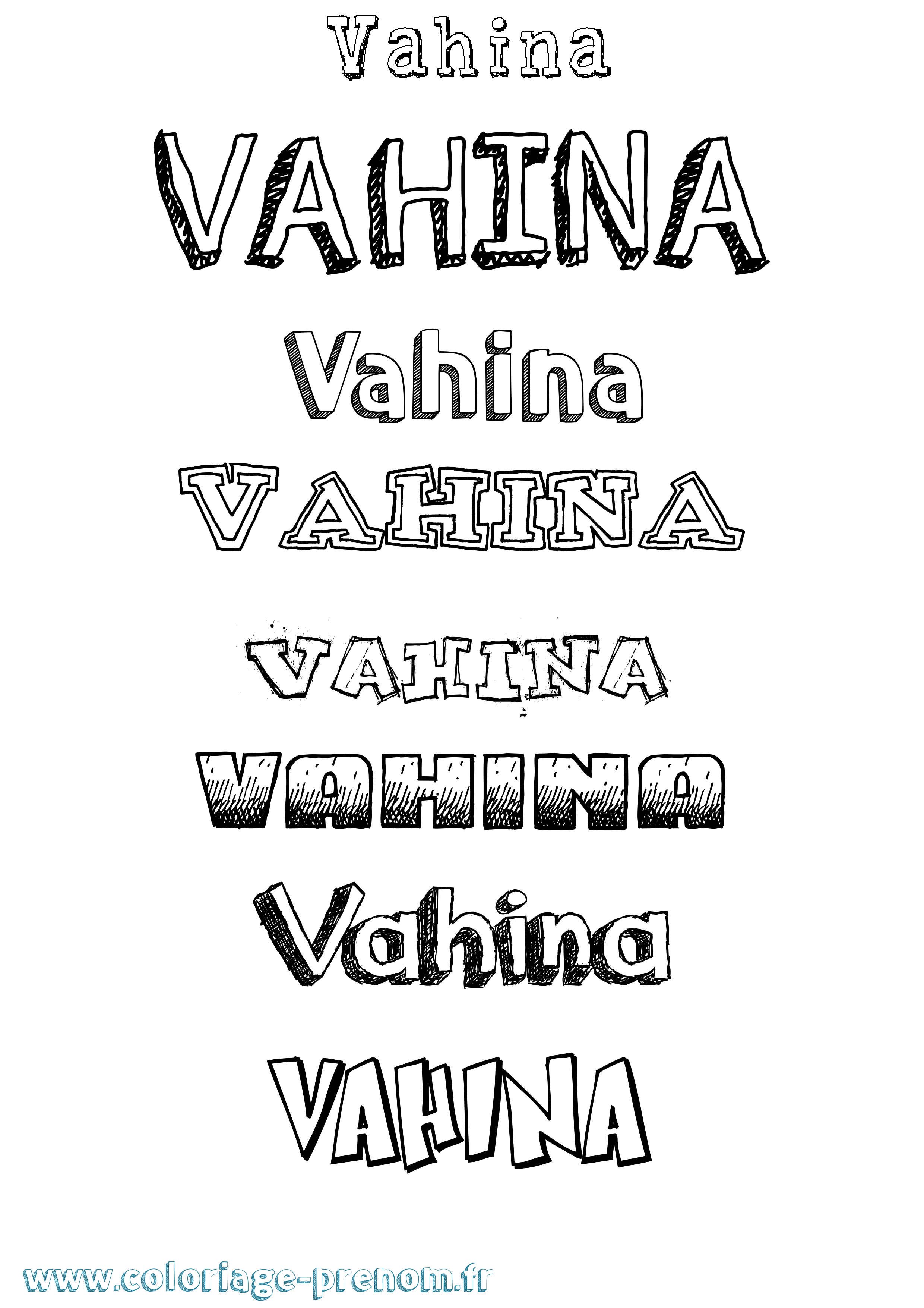 Coloriage prénom Vahina Dessiné