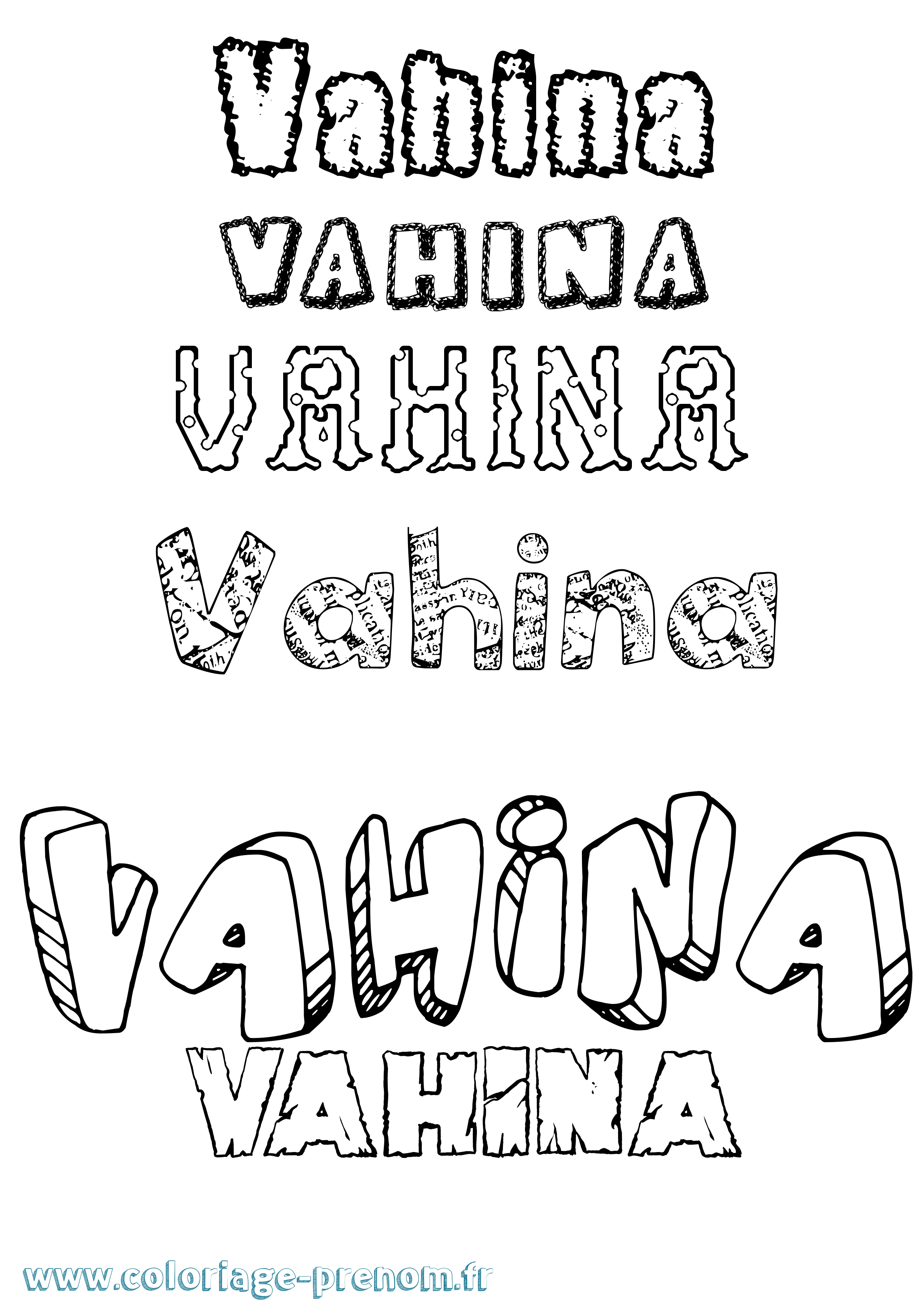 Coloriage prénom Vahina Destructuré