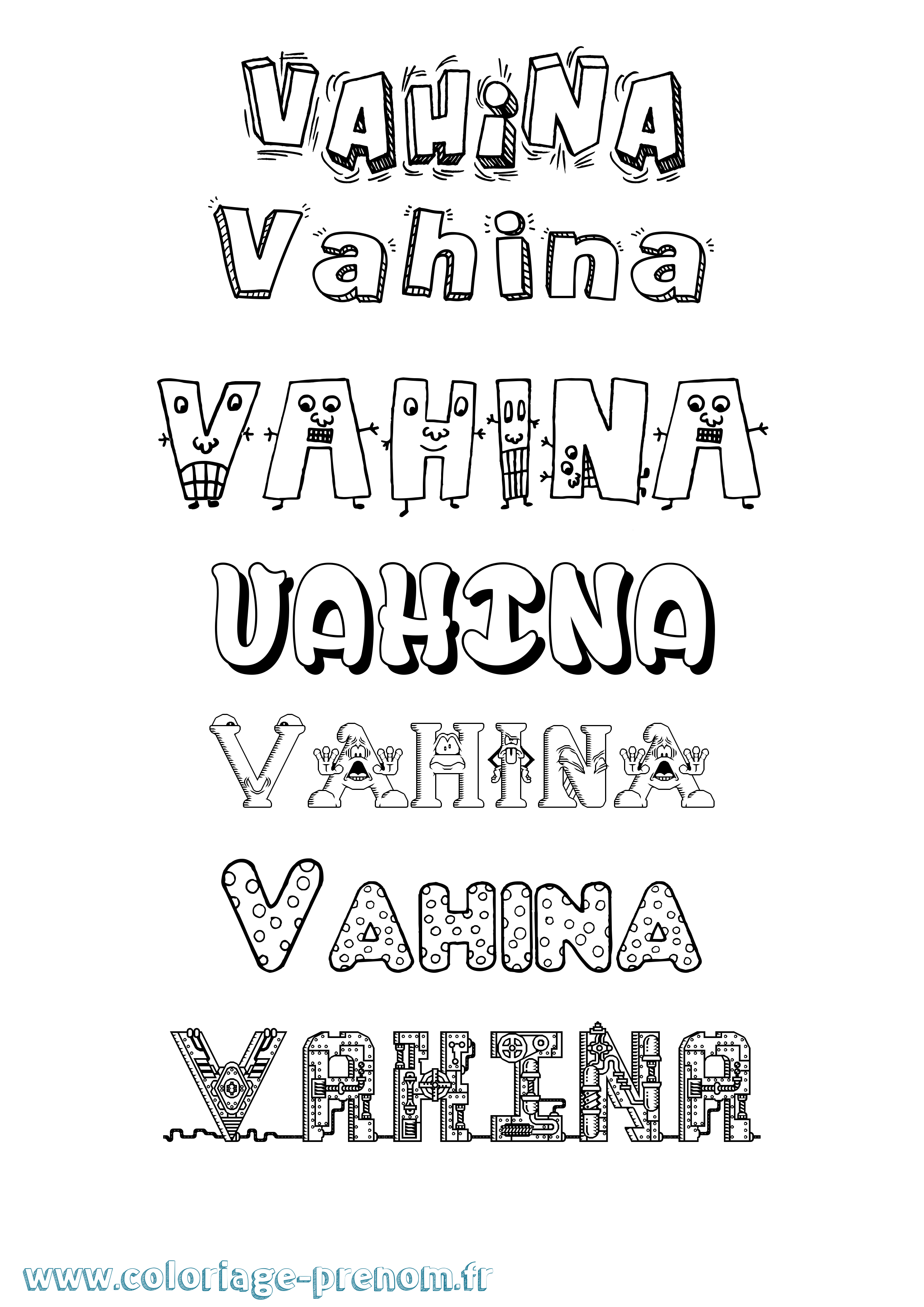 Coloriage prénom Vahina Fun