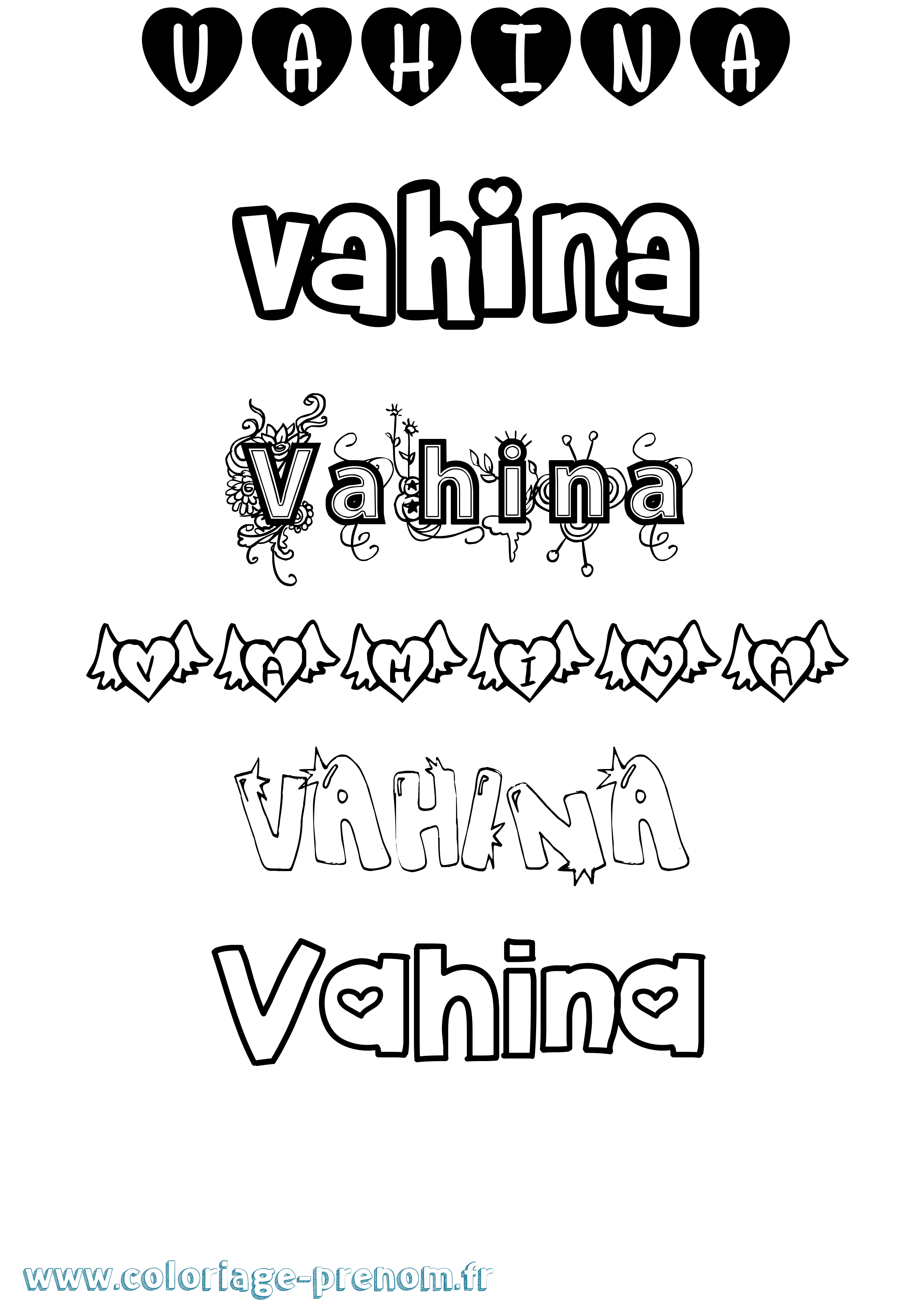 Coloriage prénom Vahina Girly