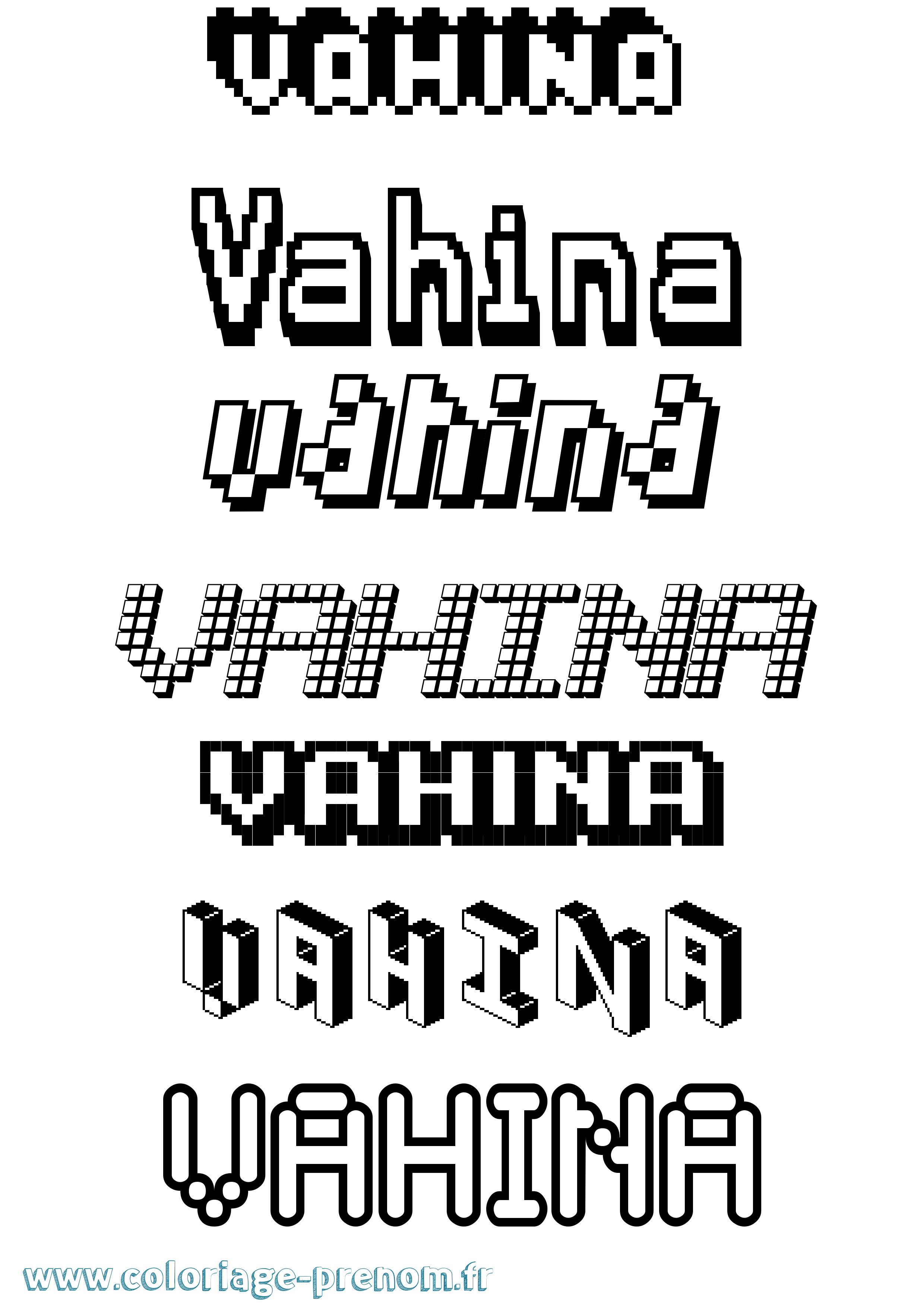 Coloriage prénom Vahina Pixel