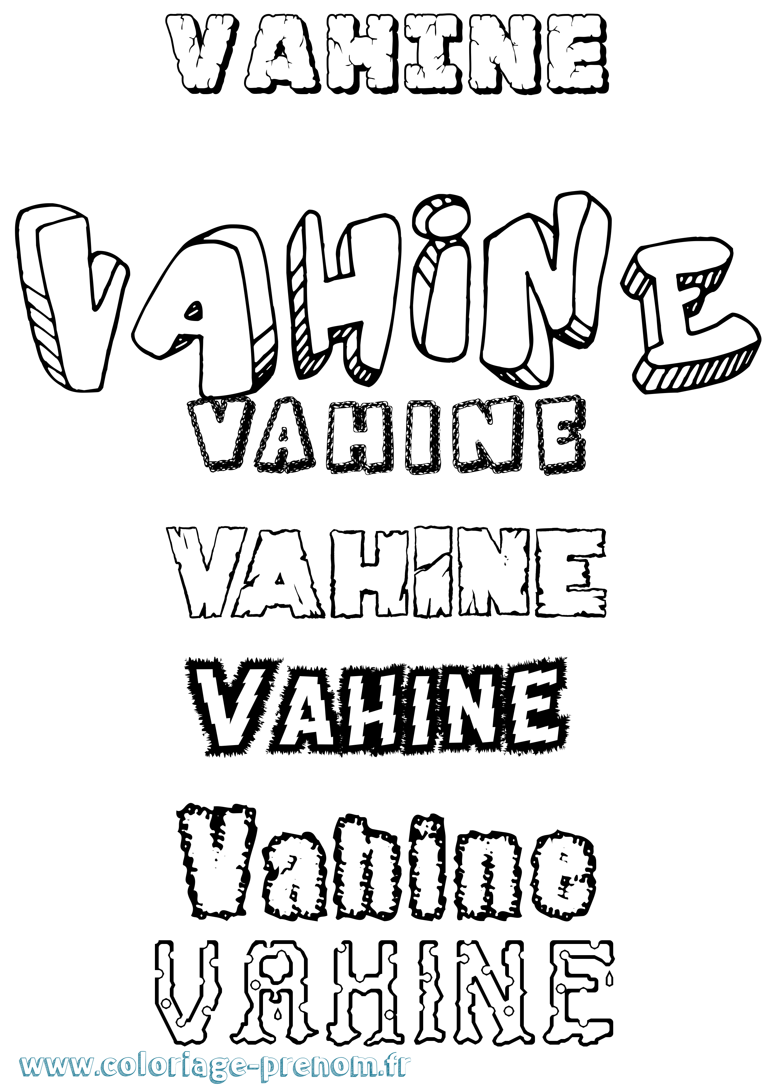 Coloriage Vahine Destructuré Coloriage prénom Vahine Destructuré