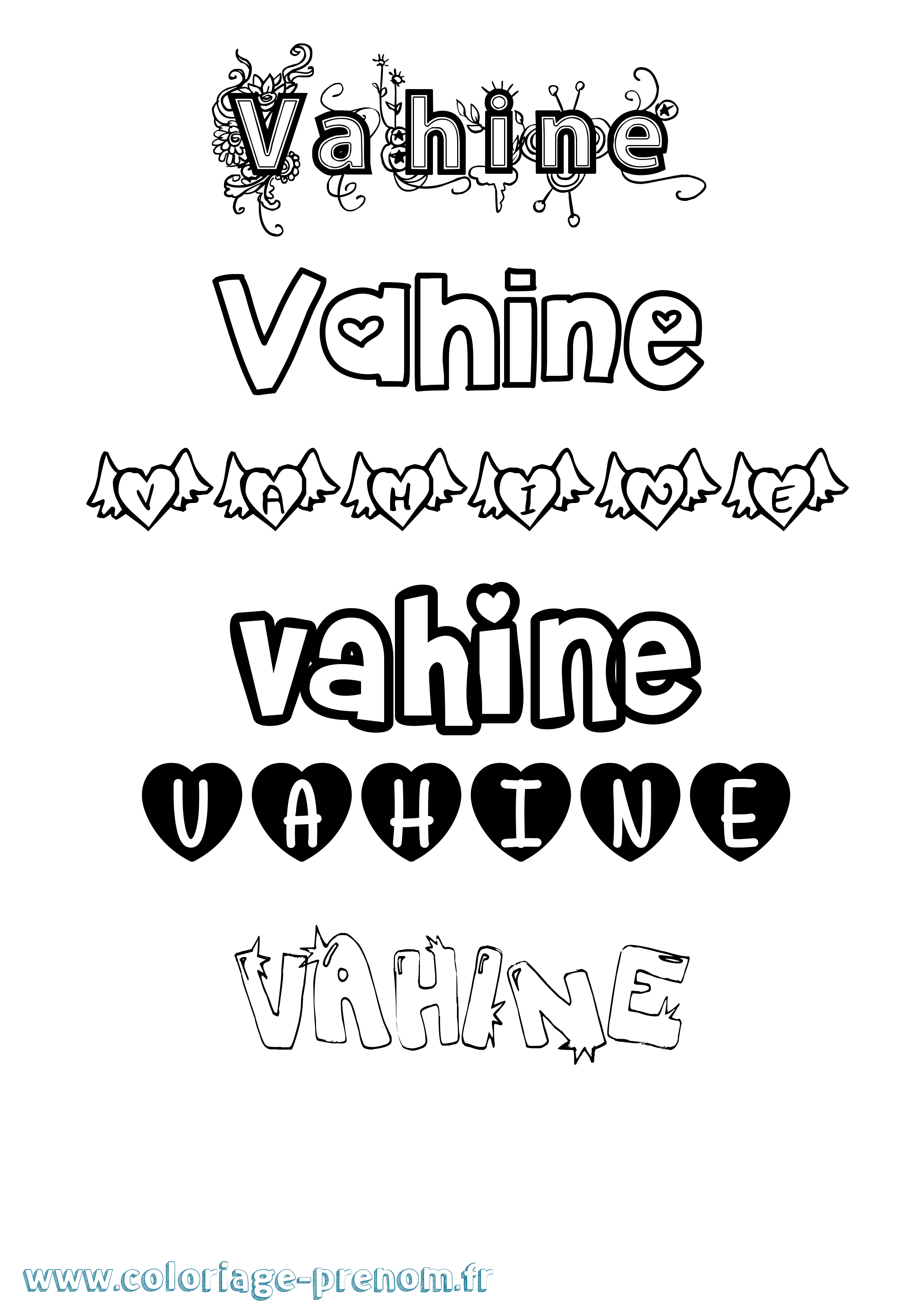 Coloriage Vahine Girly Coloriage prénom Vahine Girly
